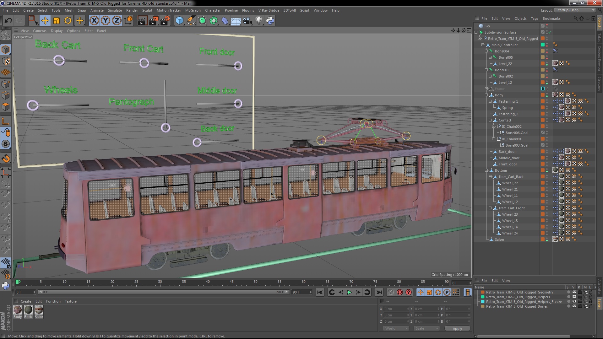 3D Retro Tram KTM-5 Old Rigged for Cinema 4D