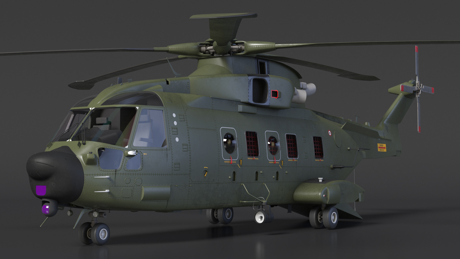 3D model AgustaWestland AW101 Merlin Royal Air Force with Cargo Bag Rigged