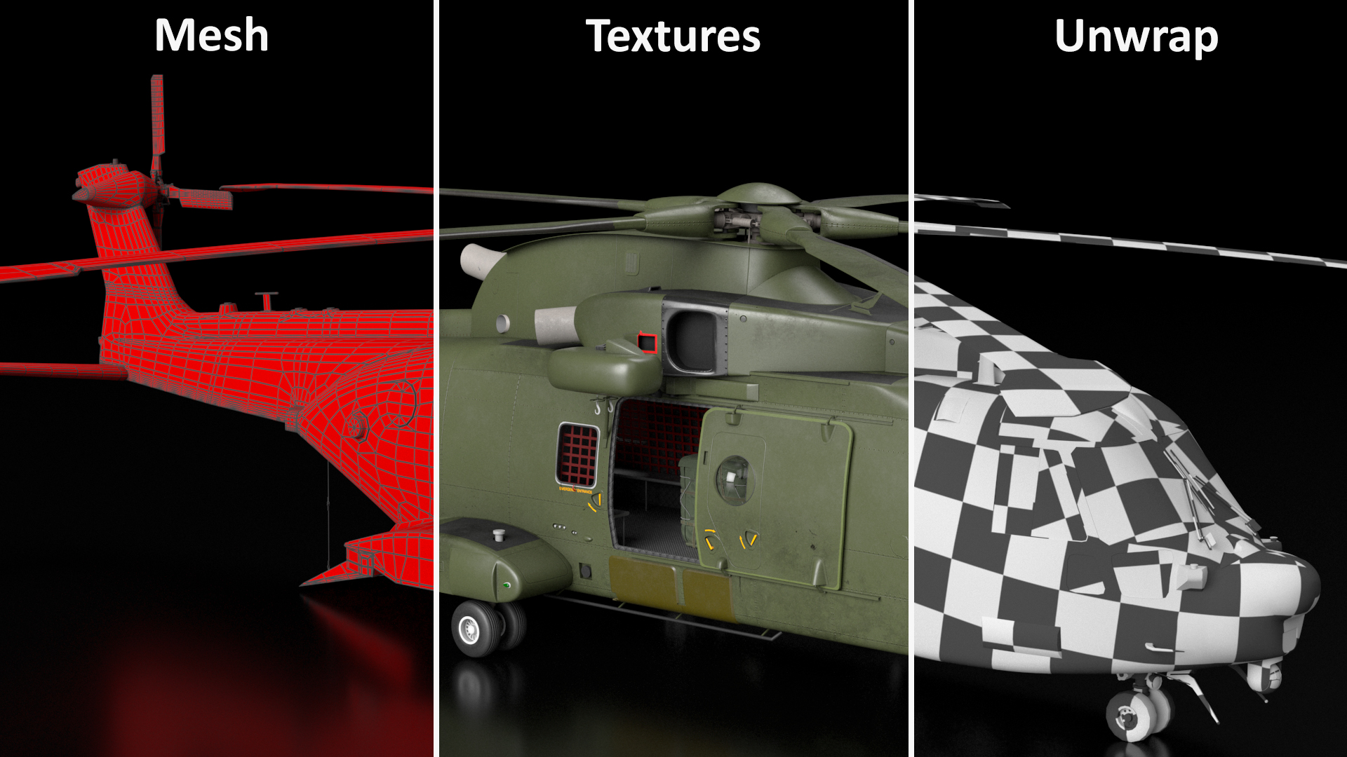 3D model AgustaWestland AW101 Merlin Royal Air Force with Cargo Bag Rigged