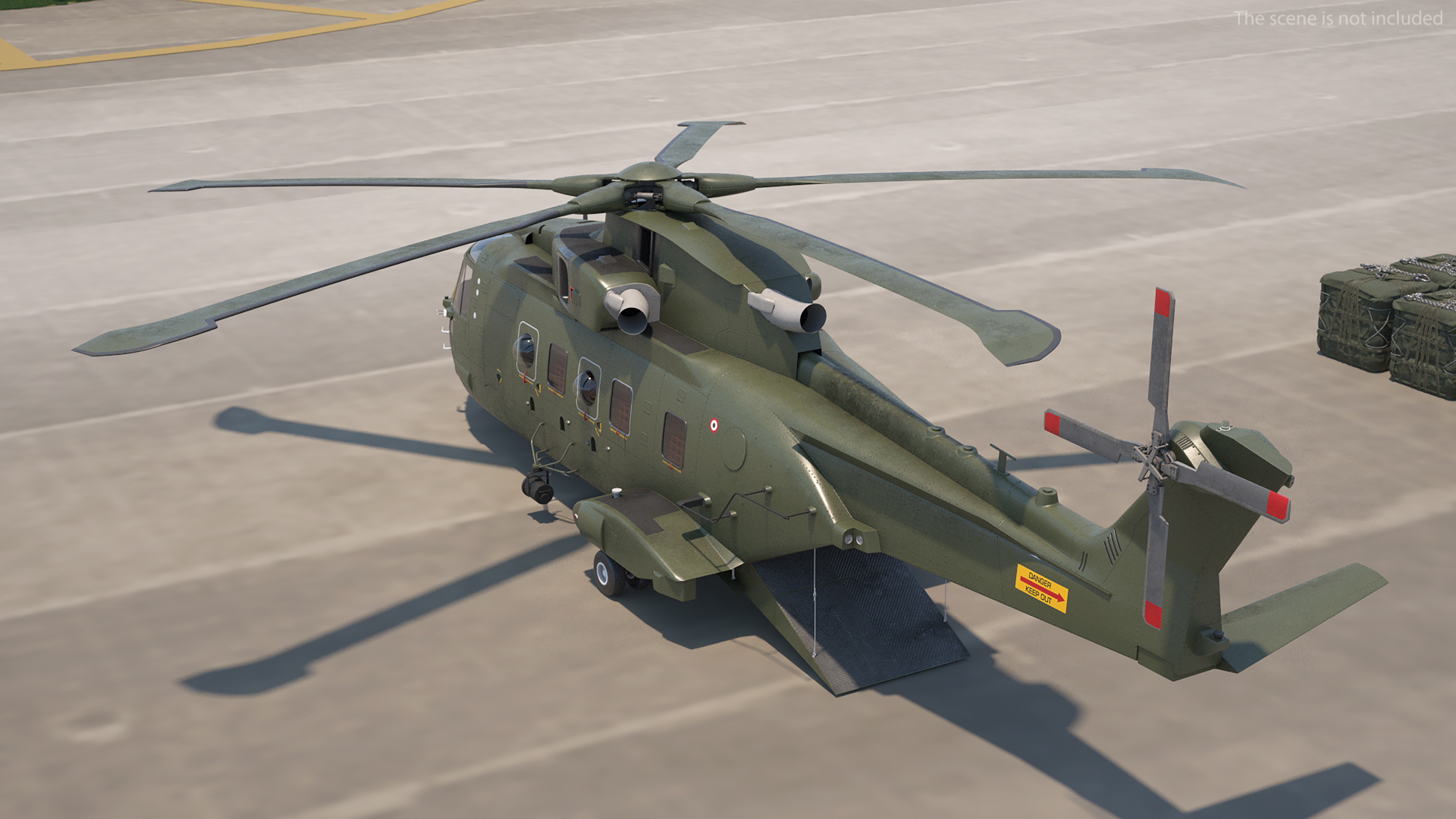 3D model AgustaWestland AW101 Merlin Royal Air Force with Cargo Bag Rigged