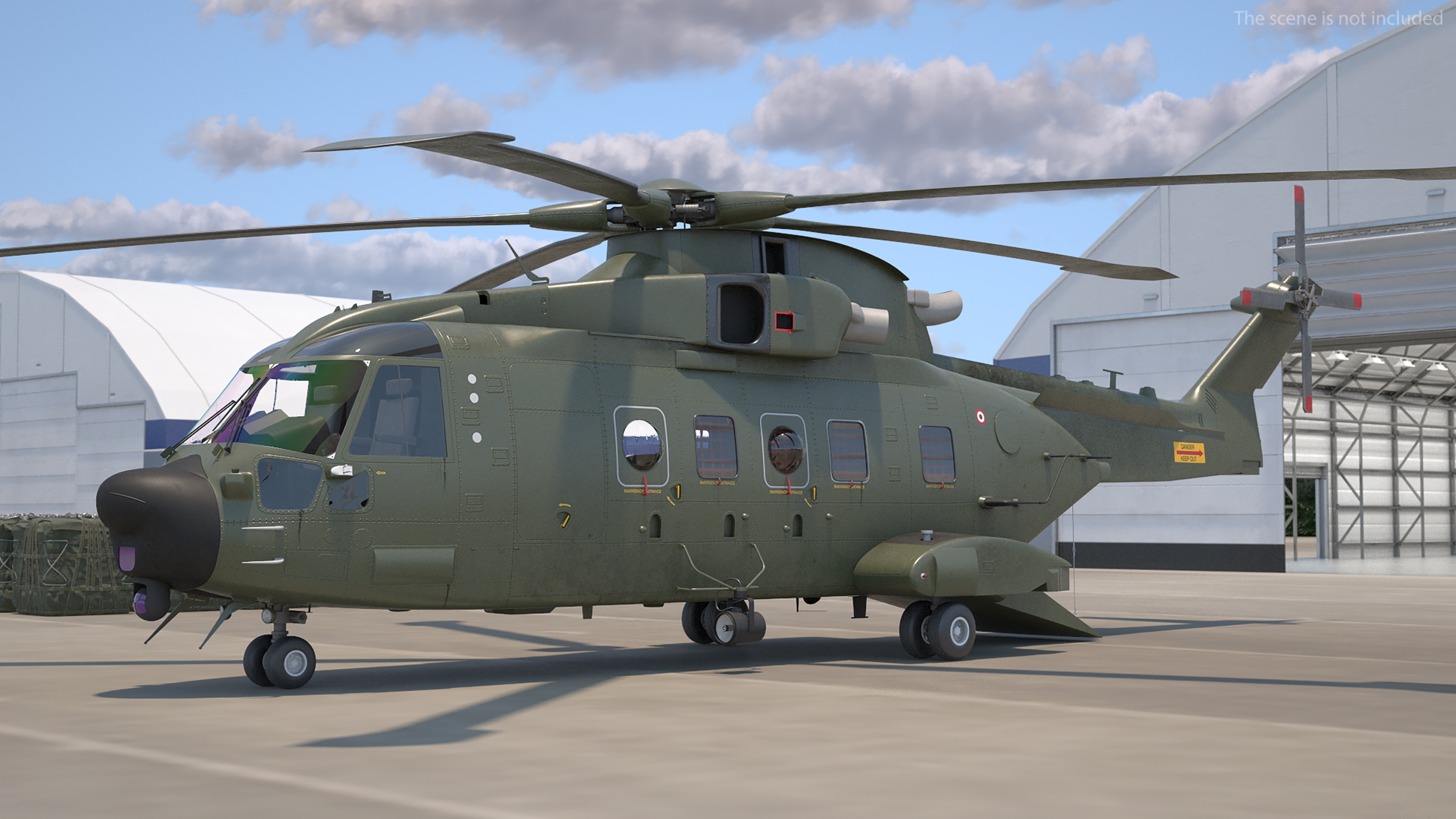 3D model AgustaWestland AW101 Merlin Royal Air Force with Cargo Bag Rigged