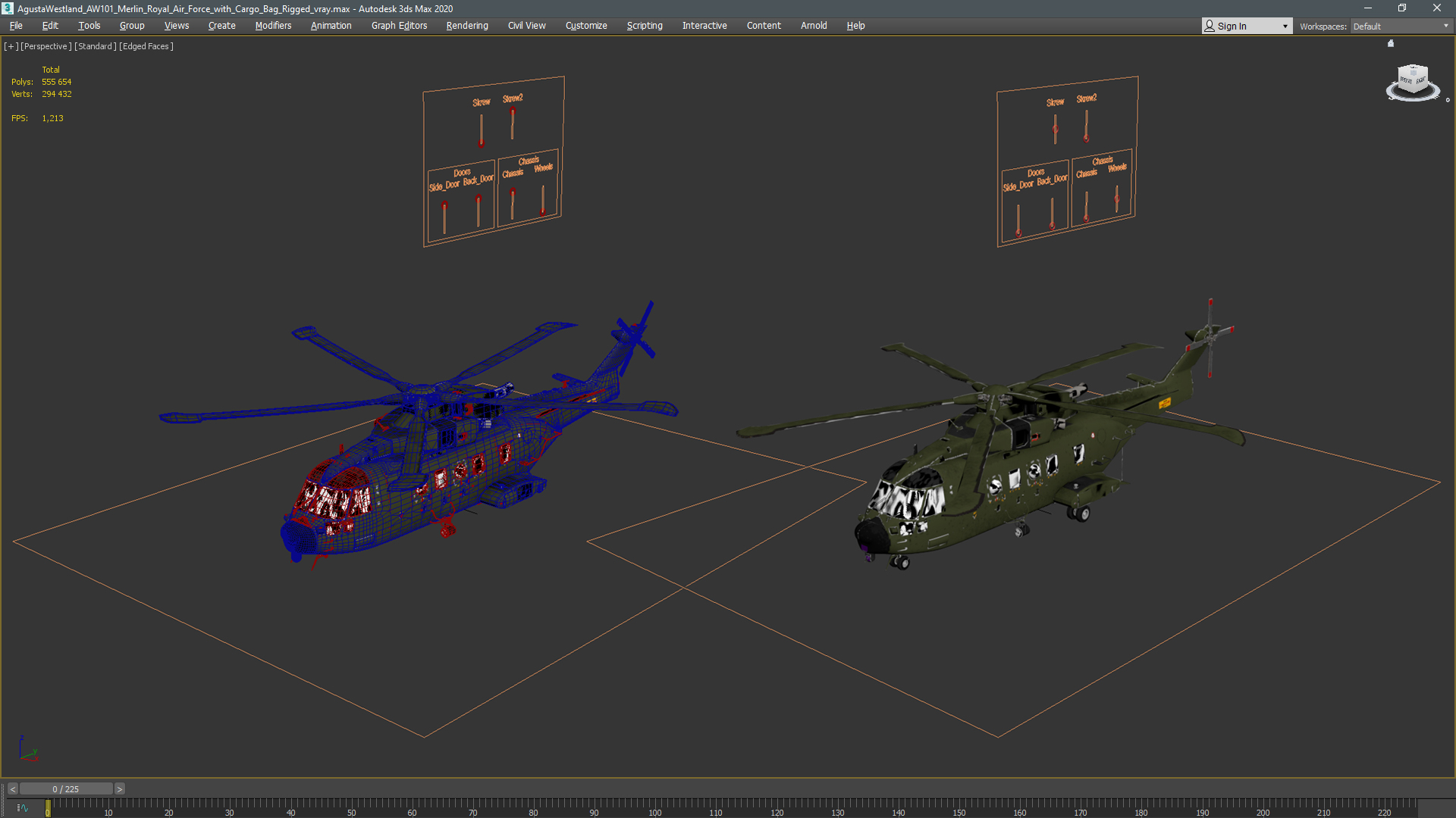 3D model AgustaWestland AW101 Merlin Royal Air Force with Cargo Bag Rigged