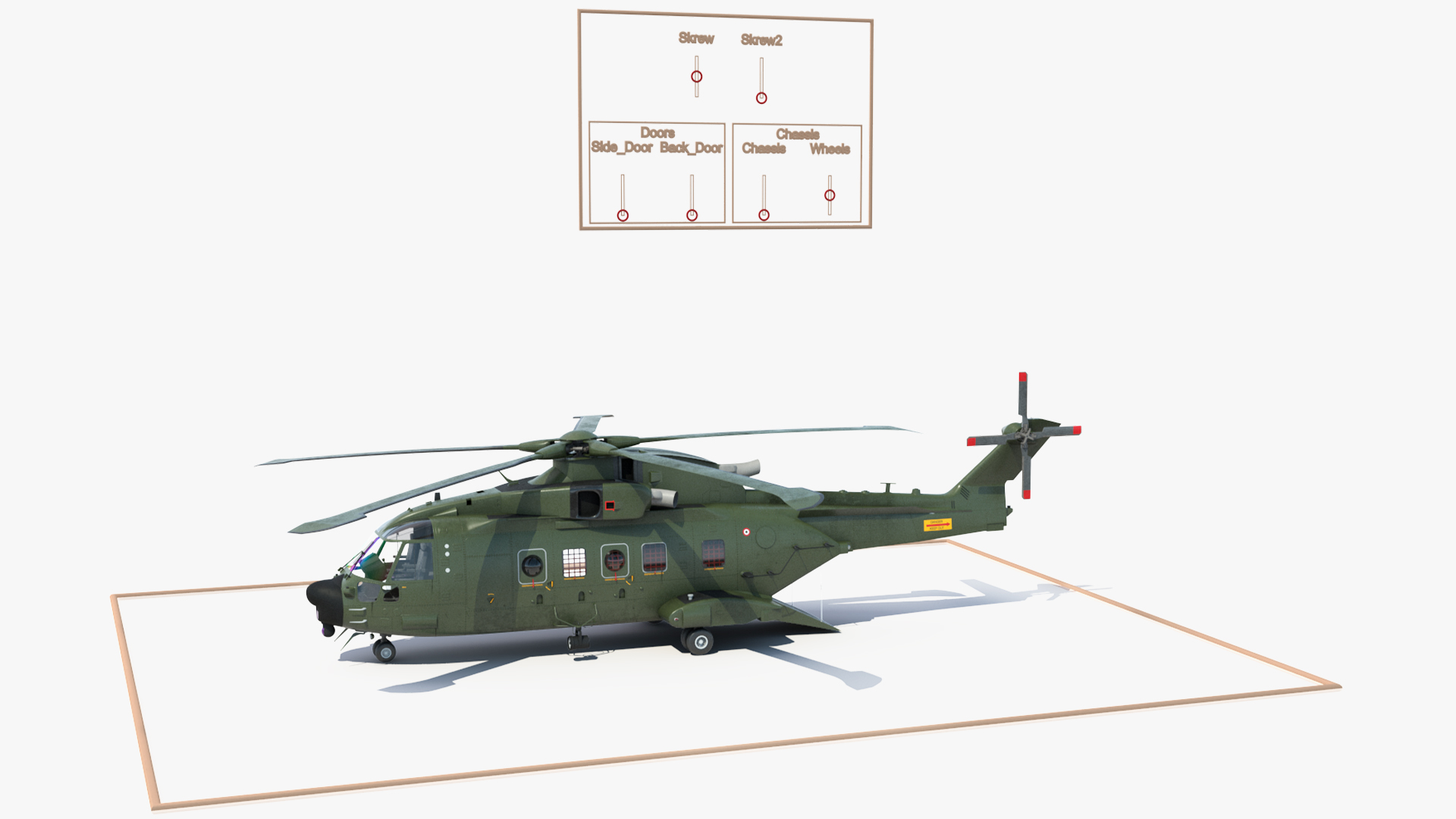 3D model AgustaWestland AW101 Merlin Royal Air Force with Cargo Bag Rigged