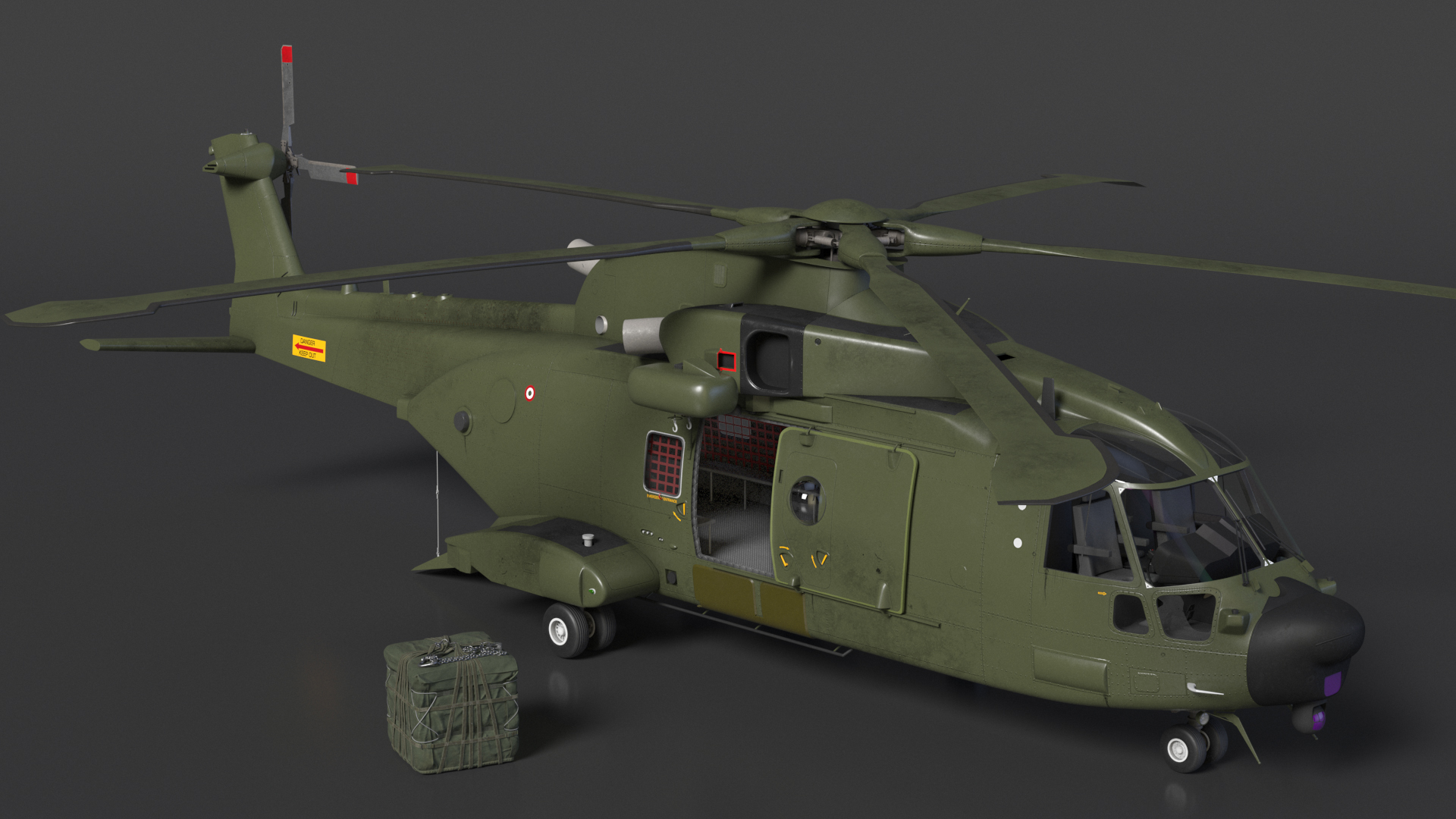 3D model AgustaWestland AW101 Merlin Royal Air Force with Cargo Bag Rigged