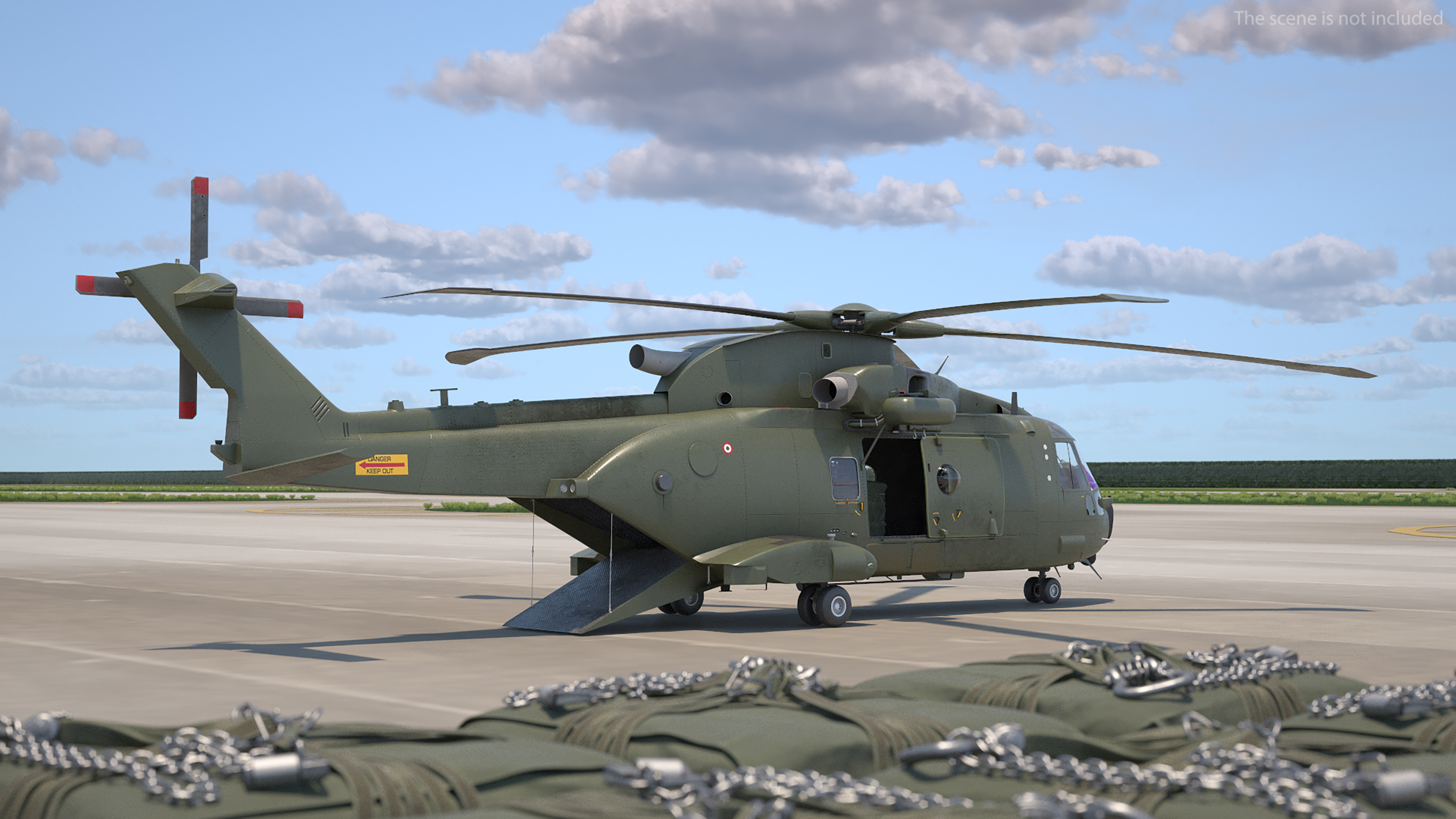 3D model AgustaWestland AW101 Merlin Royal Air Force with Cargo Bag Rigged