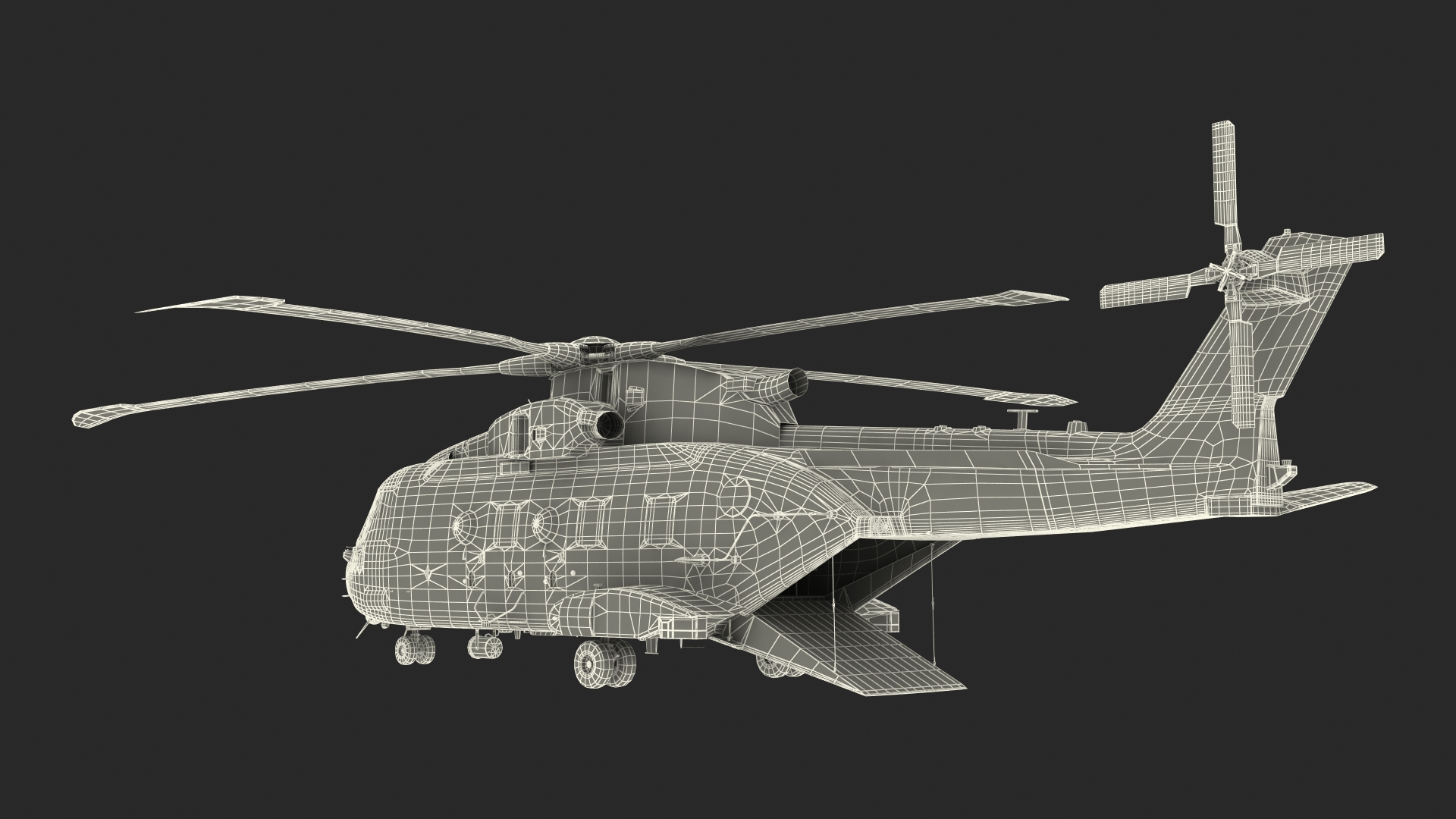 3D model AgustaWestland AW101 Merlin Royal Air Force with Cargo Bag Rigged