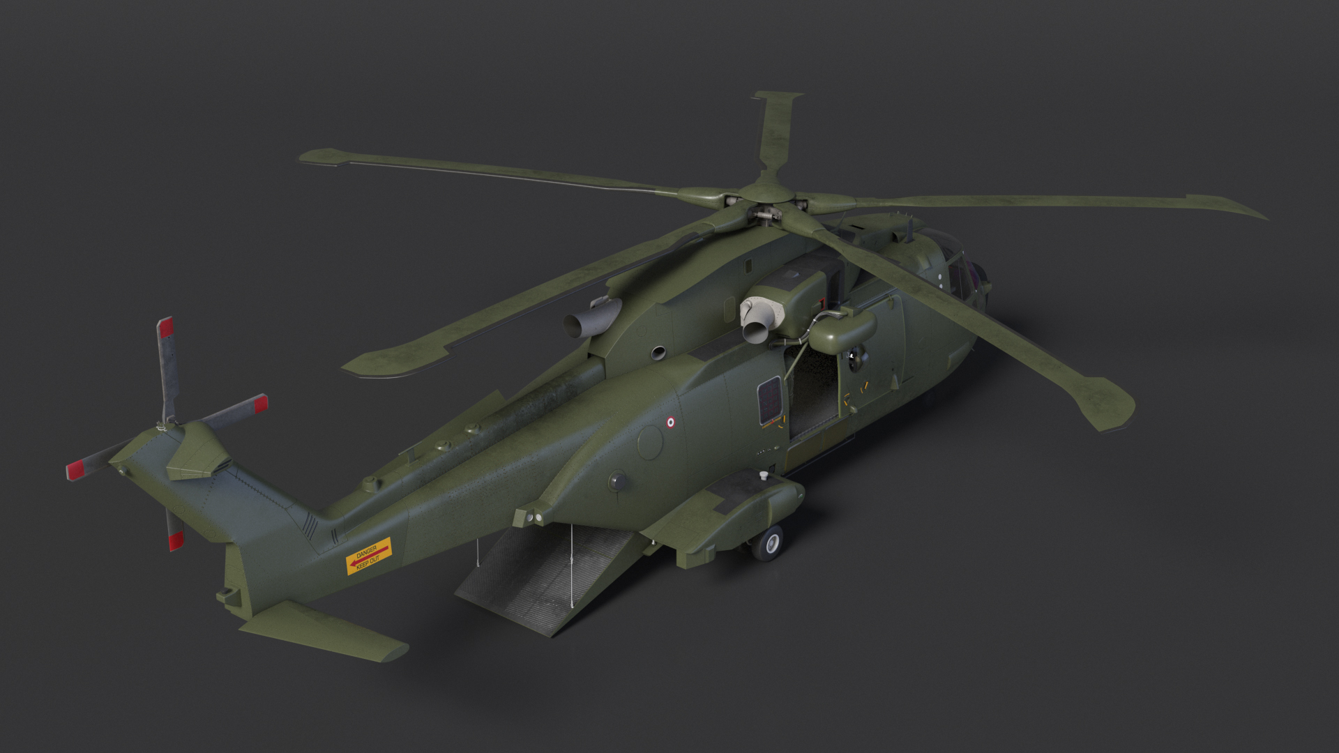 3D model AgustaWestland AW101 Merlin Royal Air Force with Cargo Bag Rigged