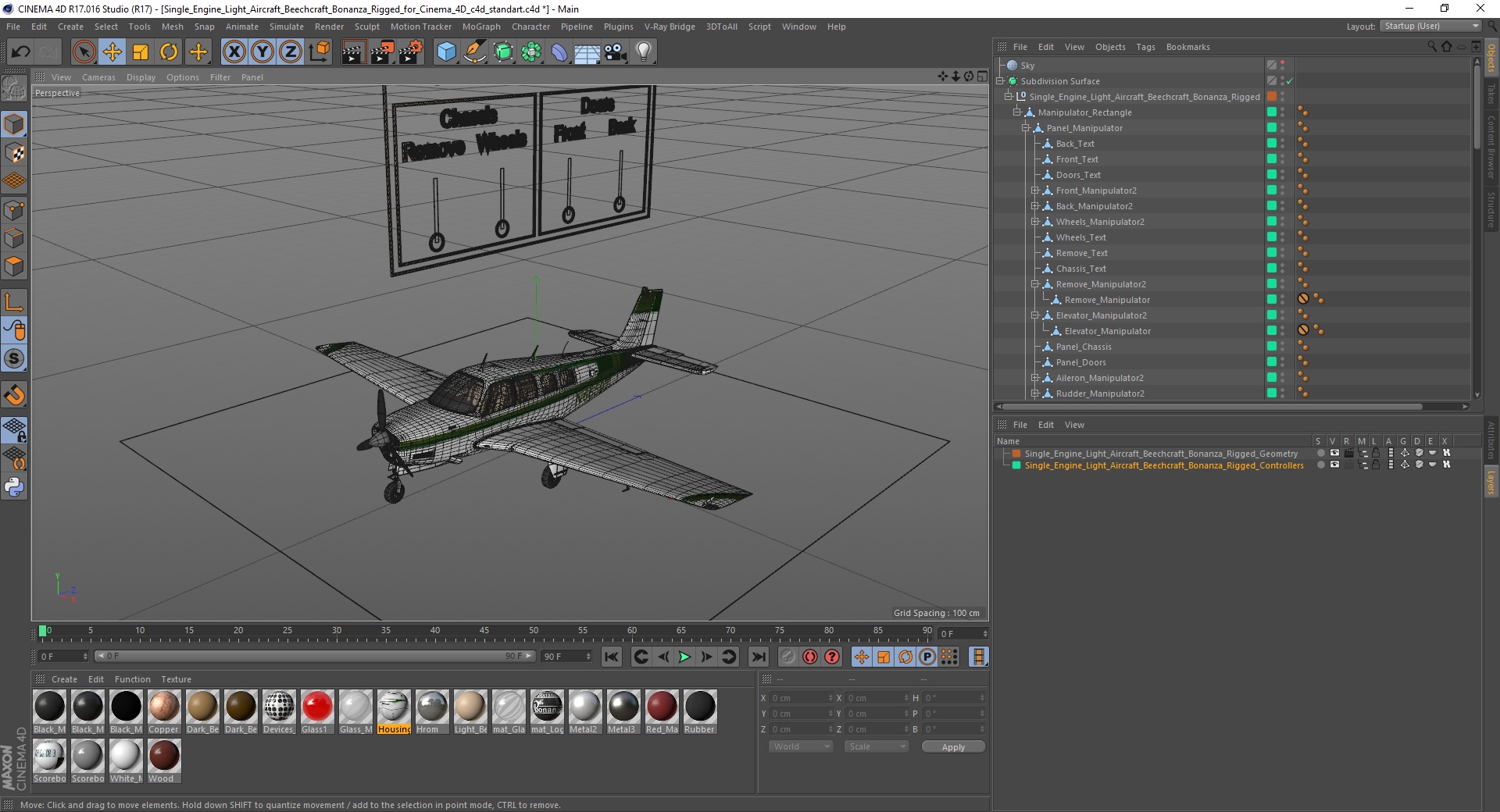 3D Single Engine Light Aircraft Beechcraft Bonanza Rigged for Cinema 4D model