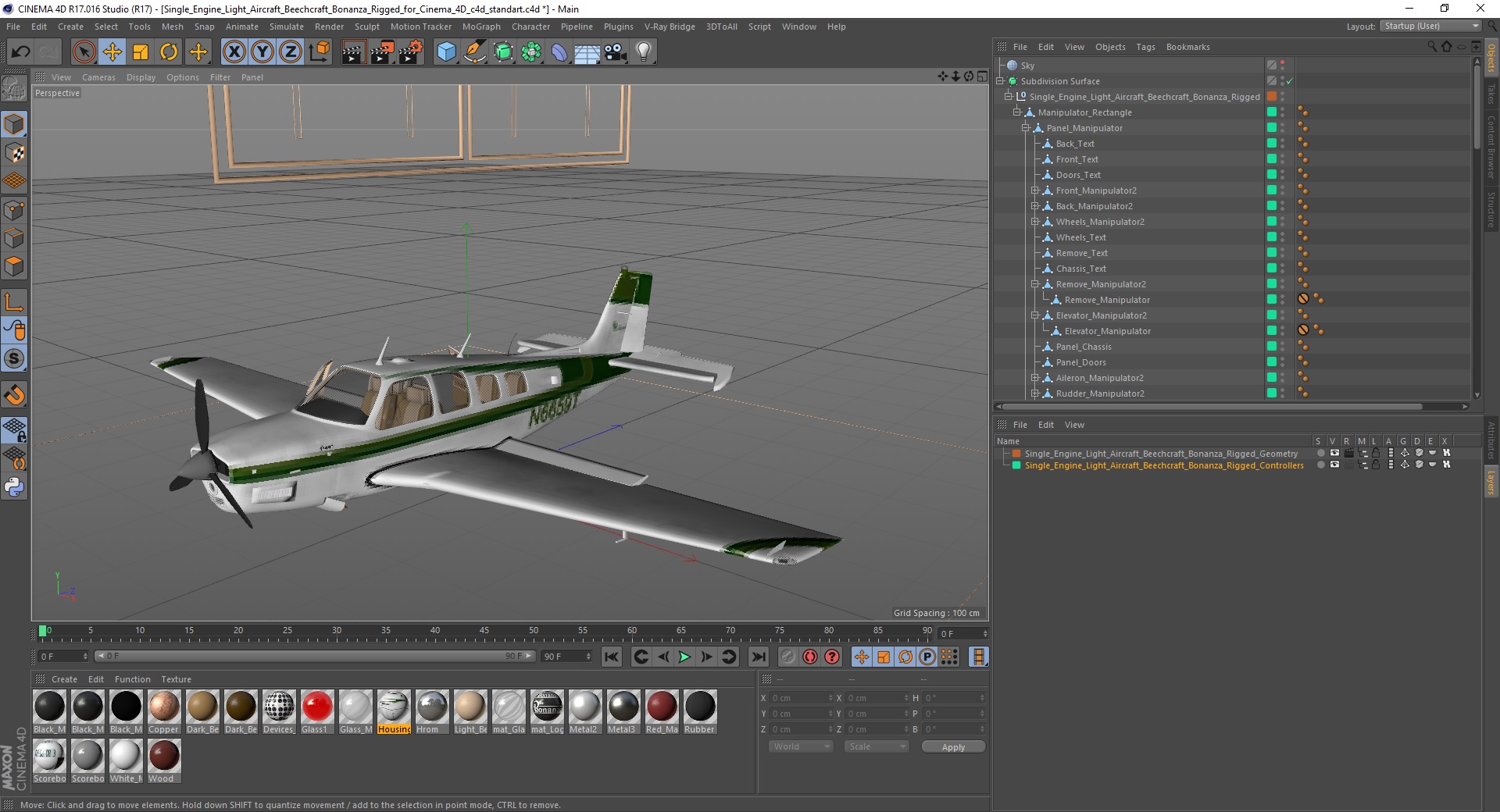 3D Single Engine Light Aircraft Beechcraft Bonanza Rigged for Cinema 4D model