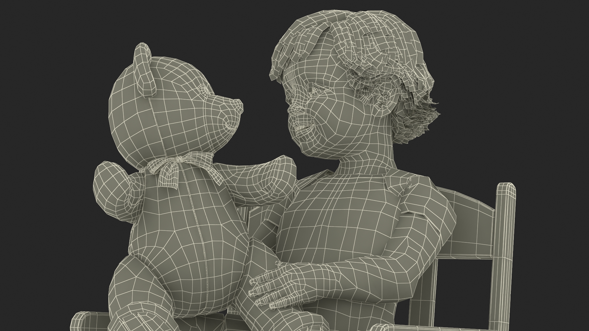 3D Child with Teddy Bear on Rocking Chair model