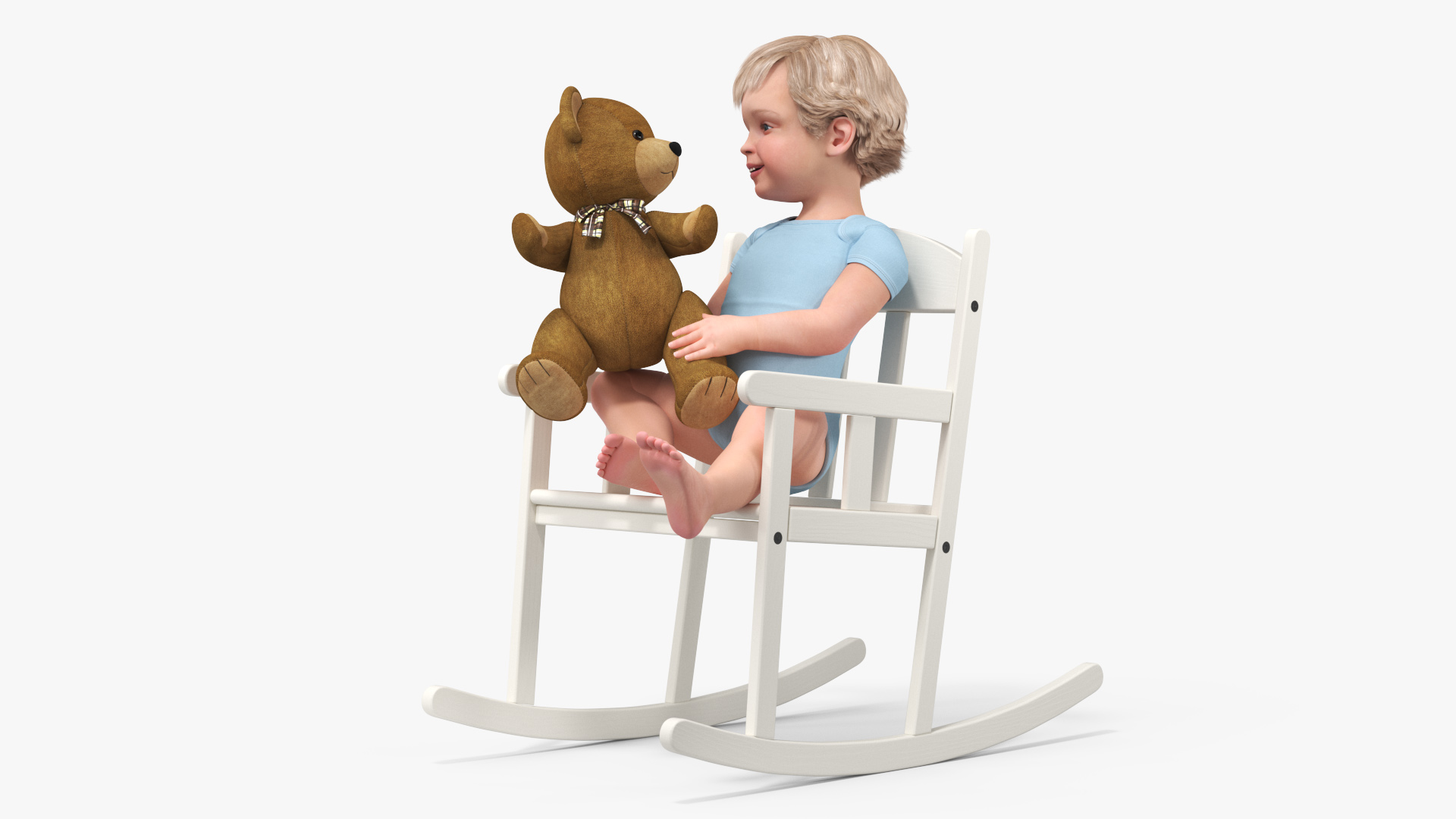 3D Child with Teddy Bear on Rocking Chair model