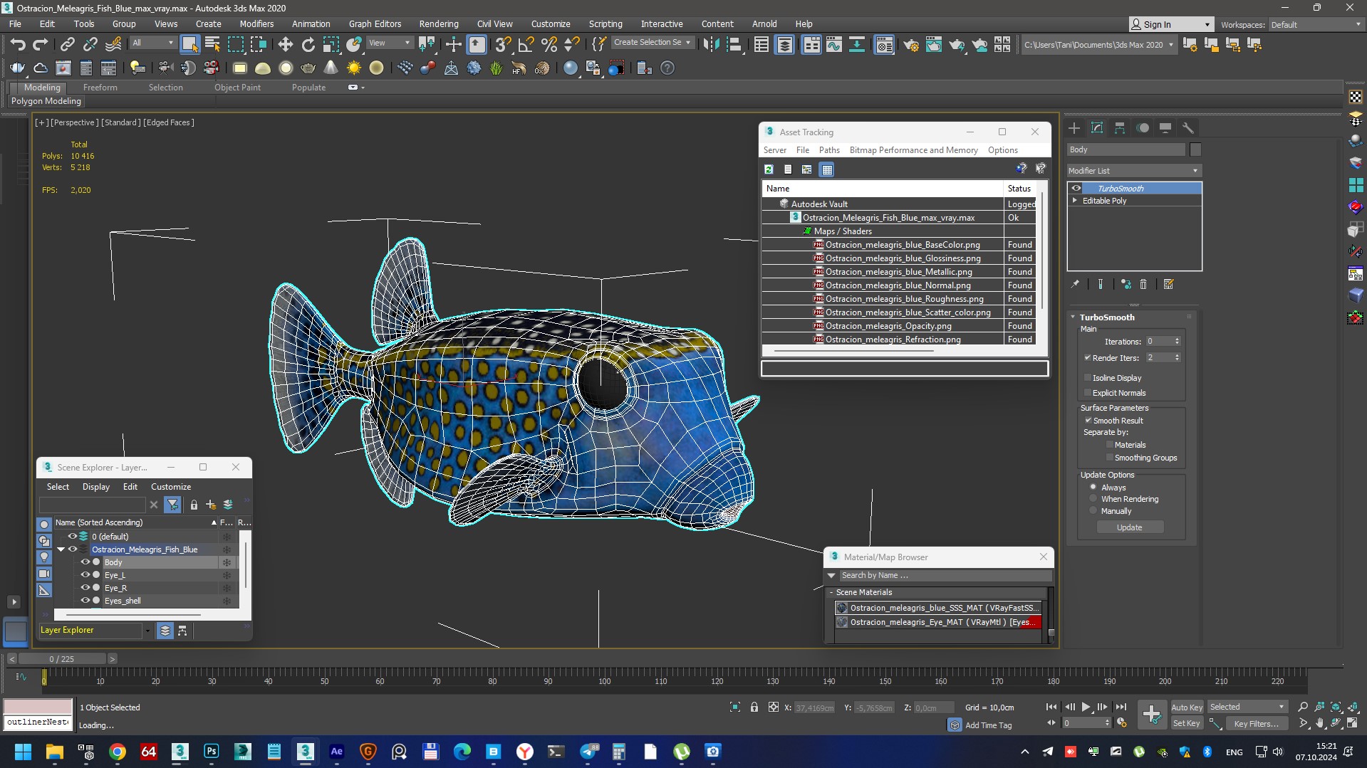 Ostracion Meleagris Fish Blue 3D model