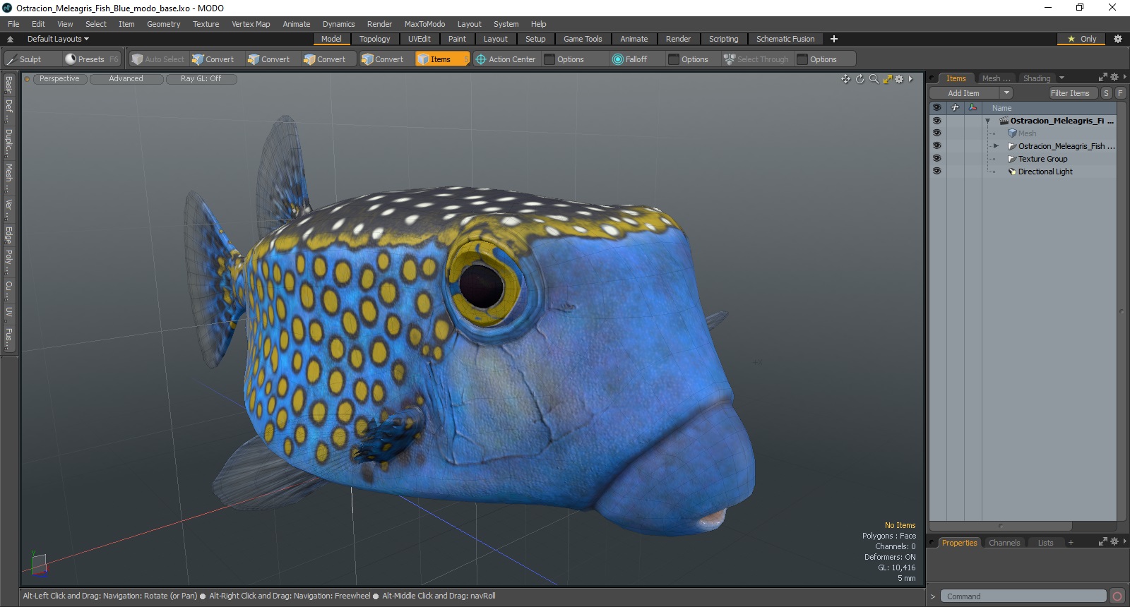 Ostracion Meleagris Fish Blue 3D model