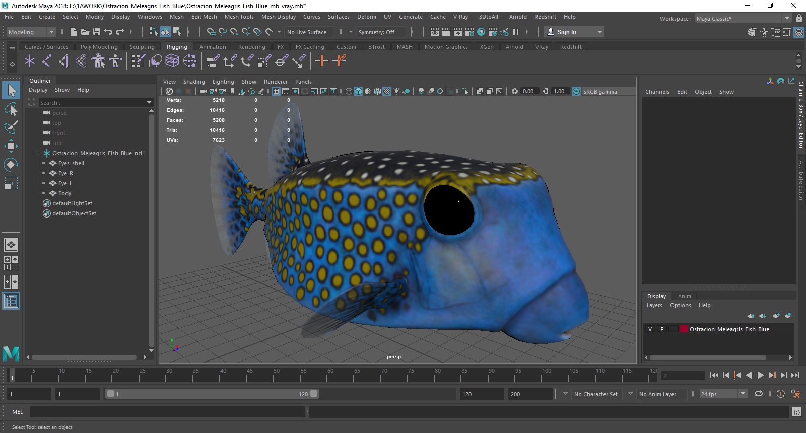 Ostracion Meleagris Fish Blue 3D model