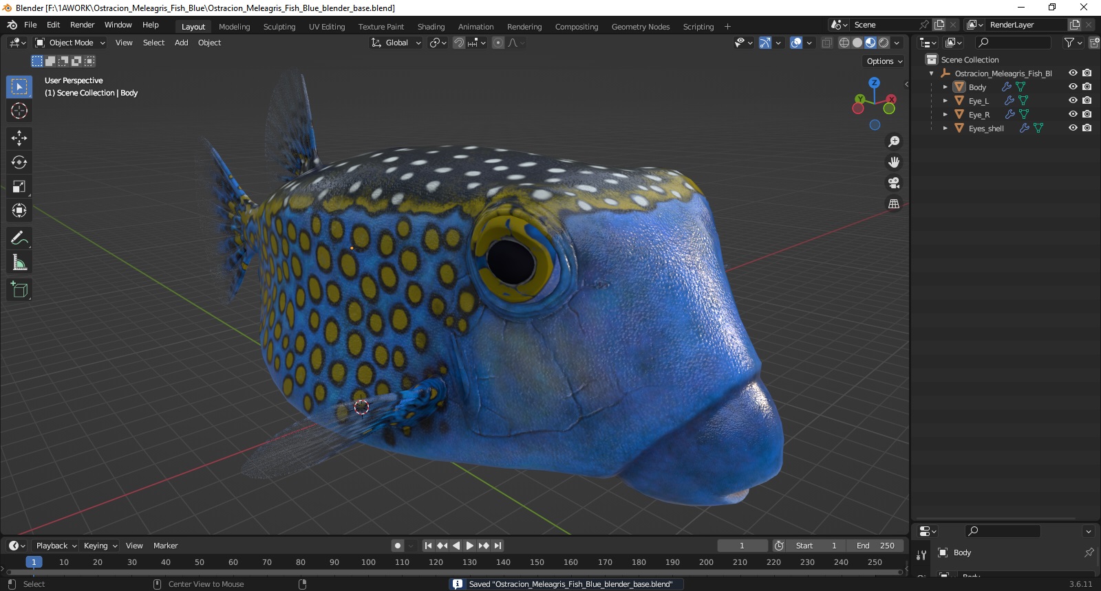 Ostracion Meleagris Fish Blue 3D model