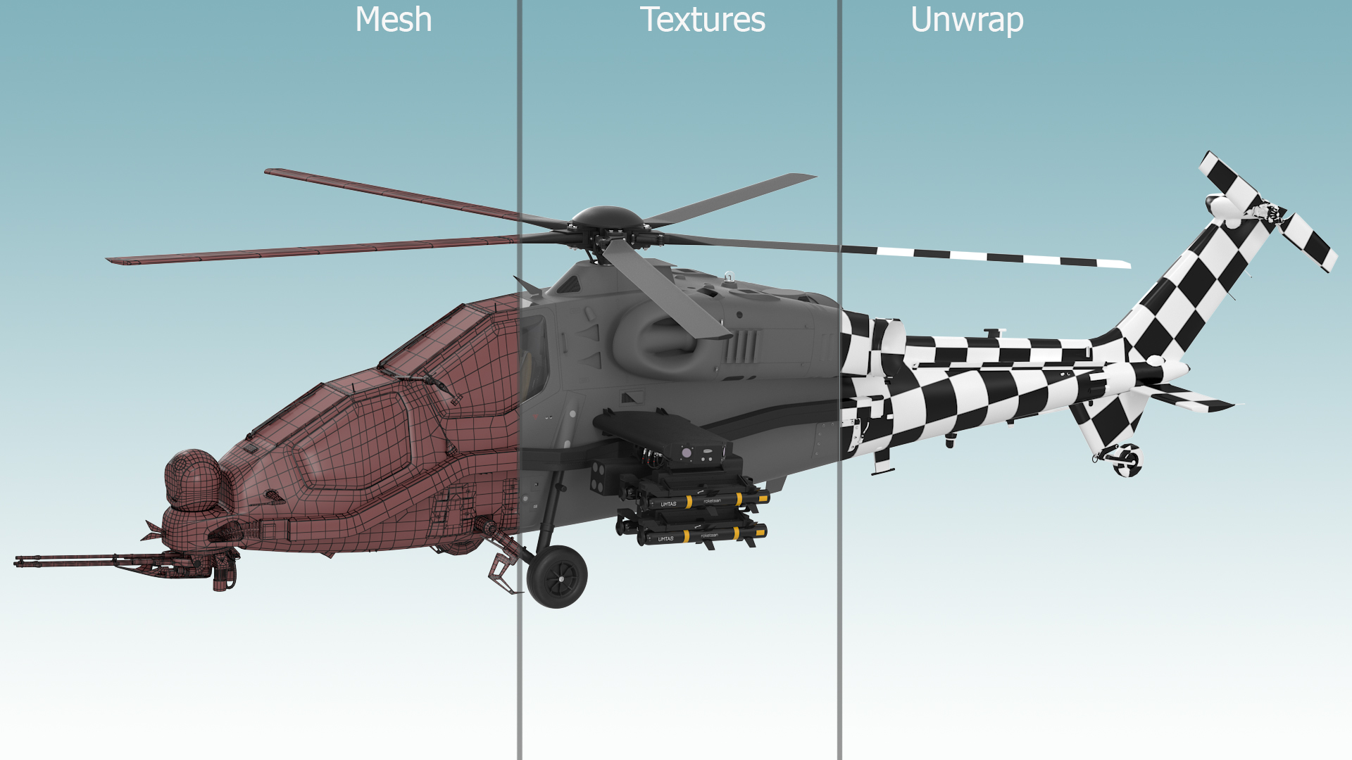 3D Combat Gray Helicopter Rigged for Maya model