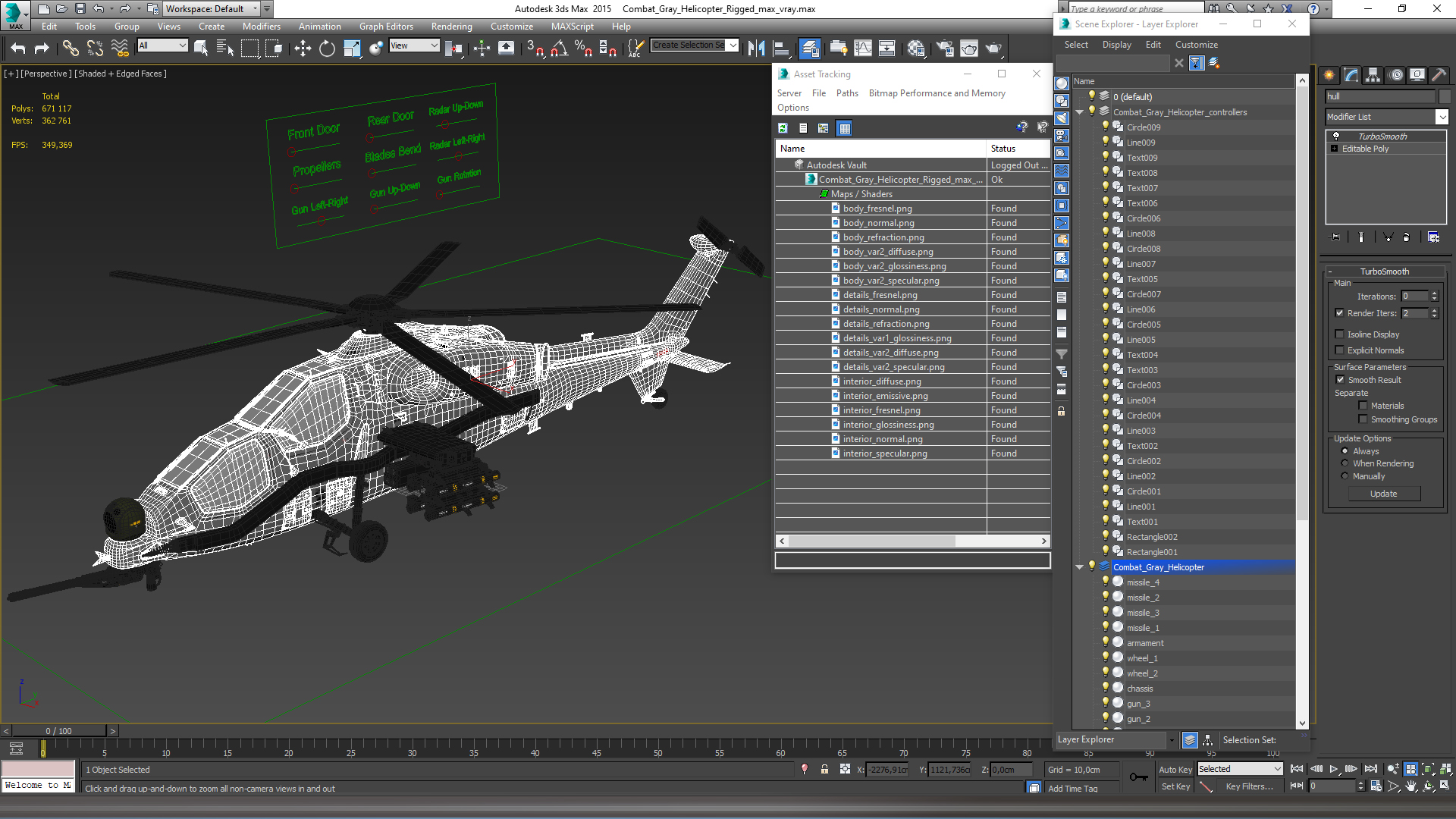 3D Combat Gray Helicopter Rigged for Maya model