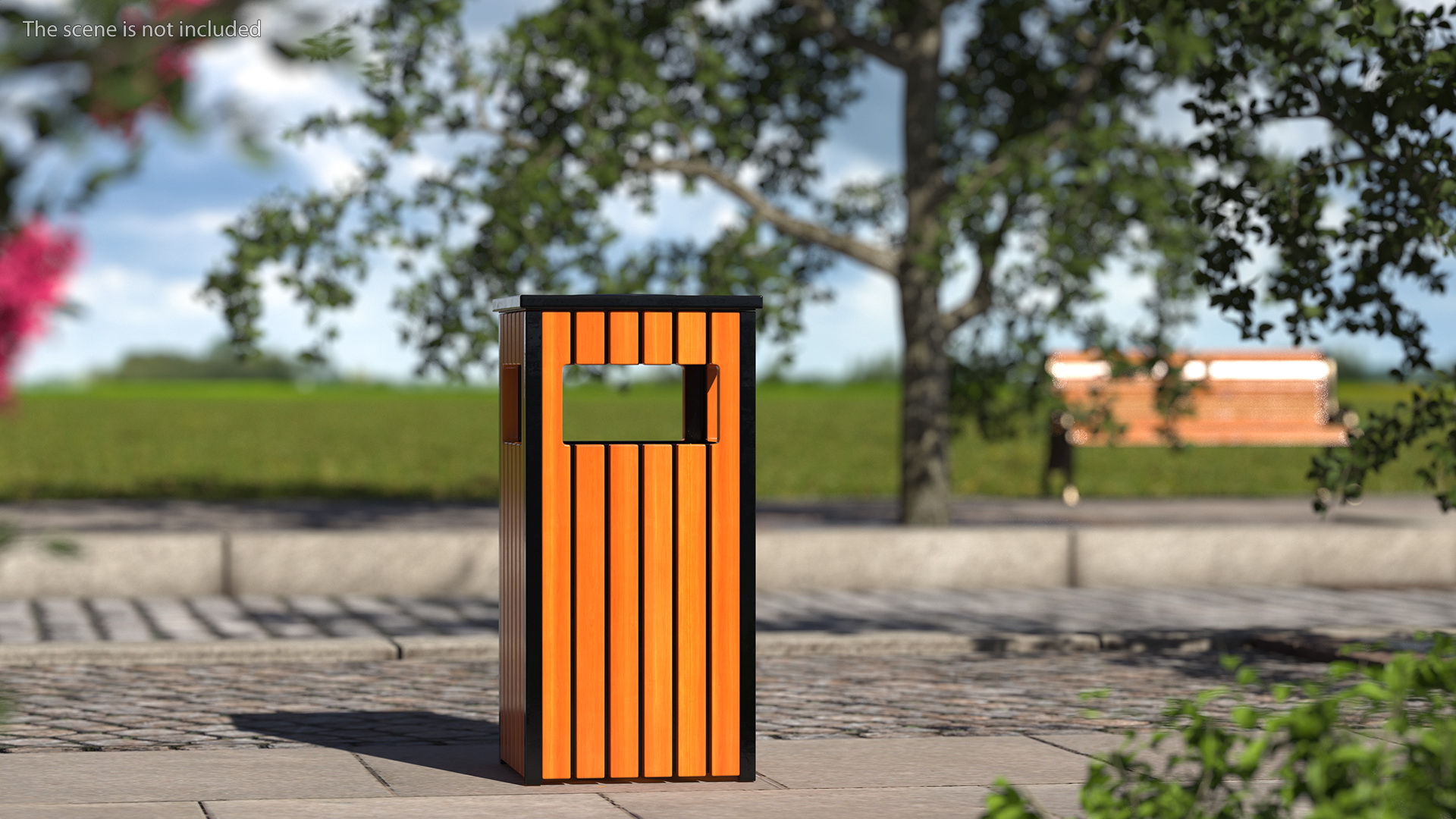 Outdoor Square Trash Bin with Ashtray 3D