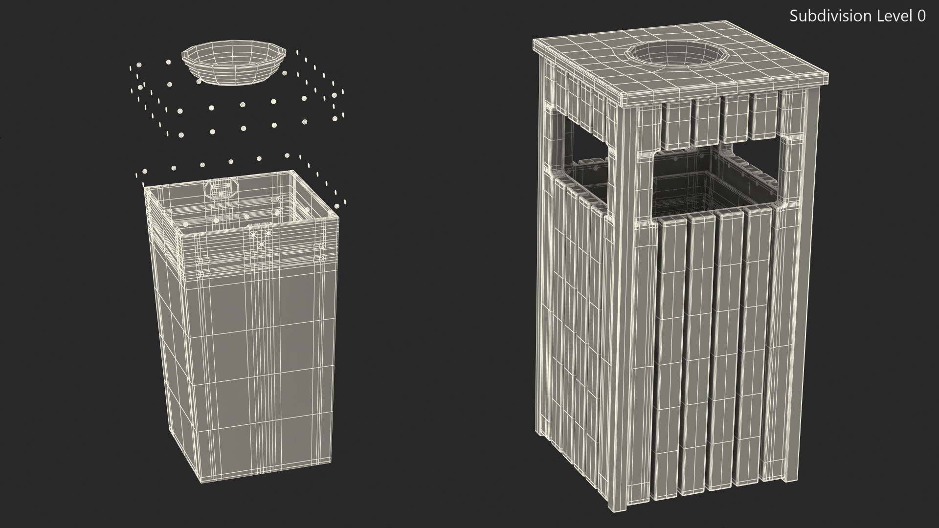 Outdoor Square Trash Bin with Ashtray 3D