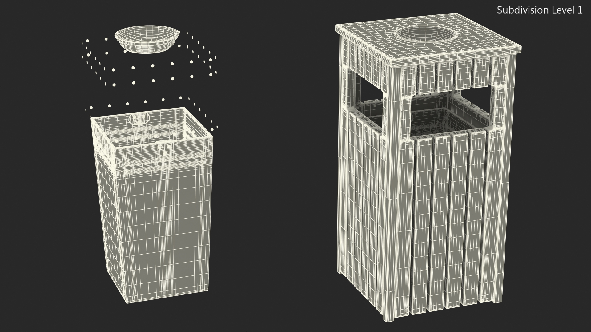 Outdoor Square Trash Bin with Ashtray 3D