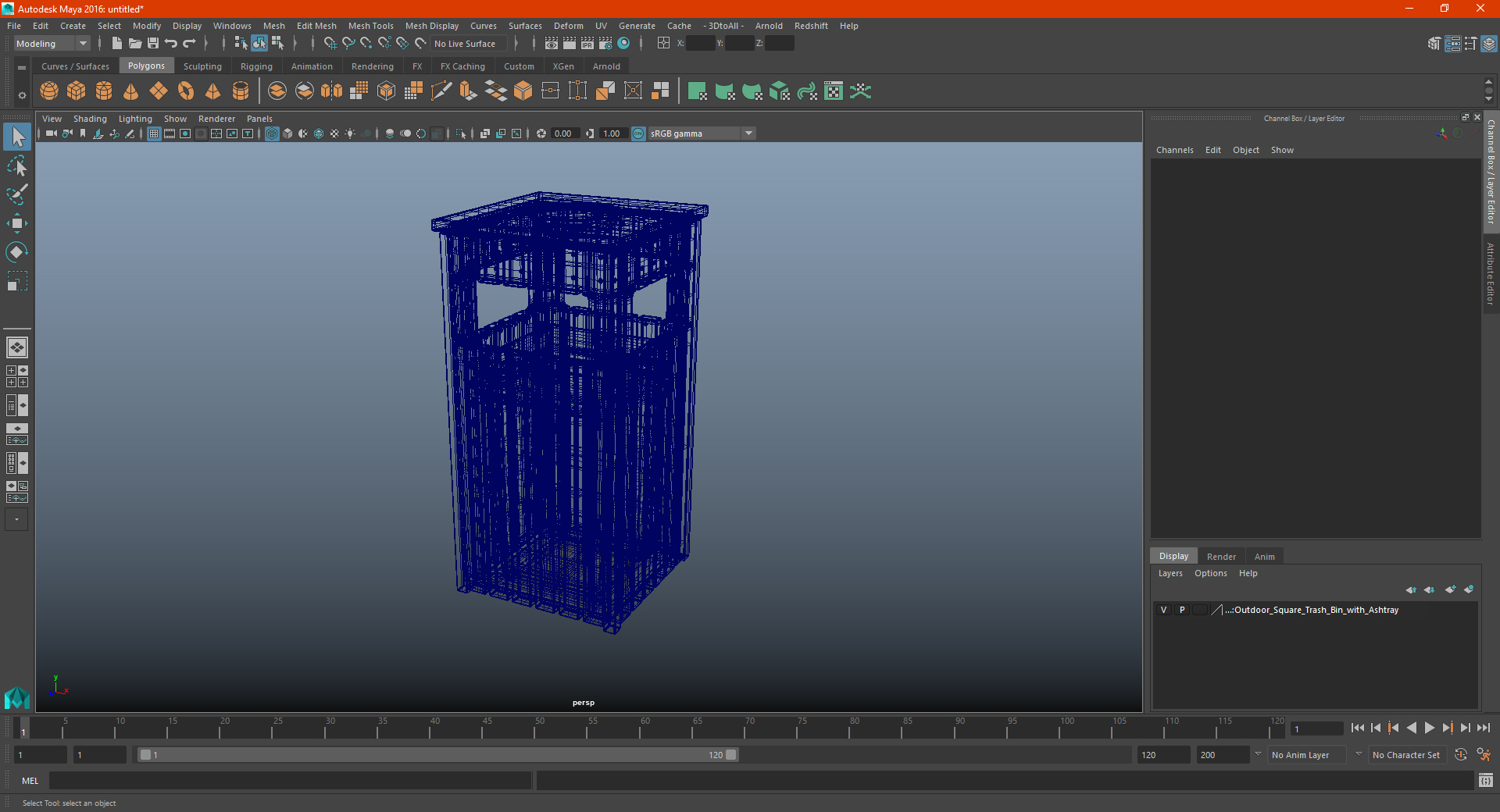 Outdoor Square Trash Bin with Ashtray 3D