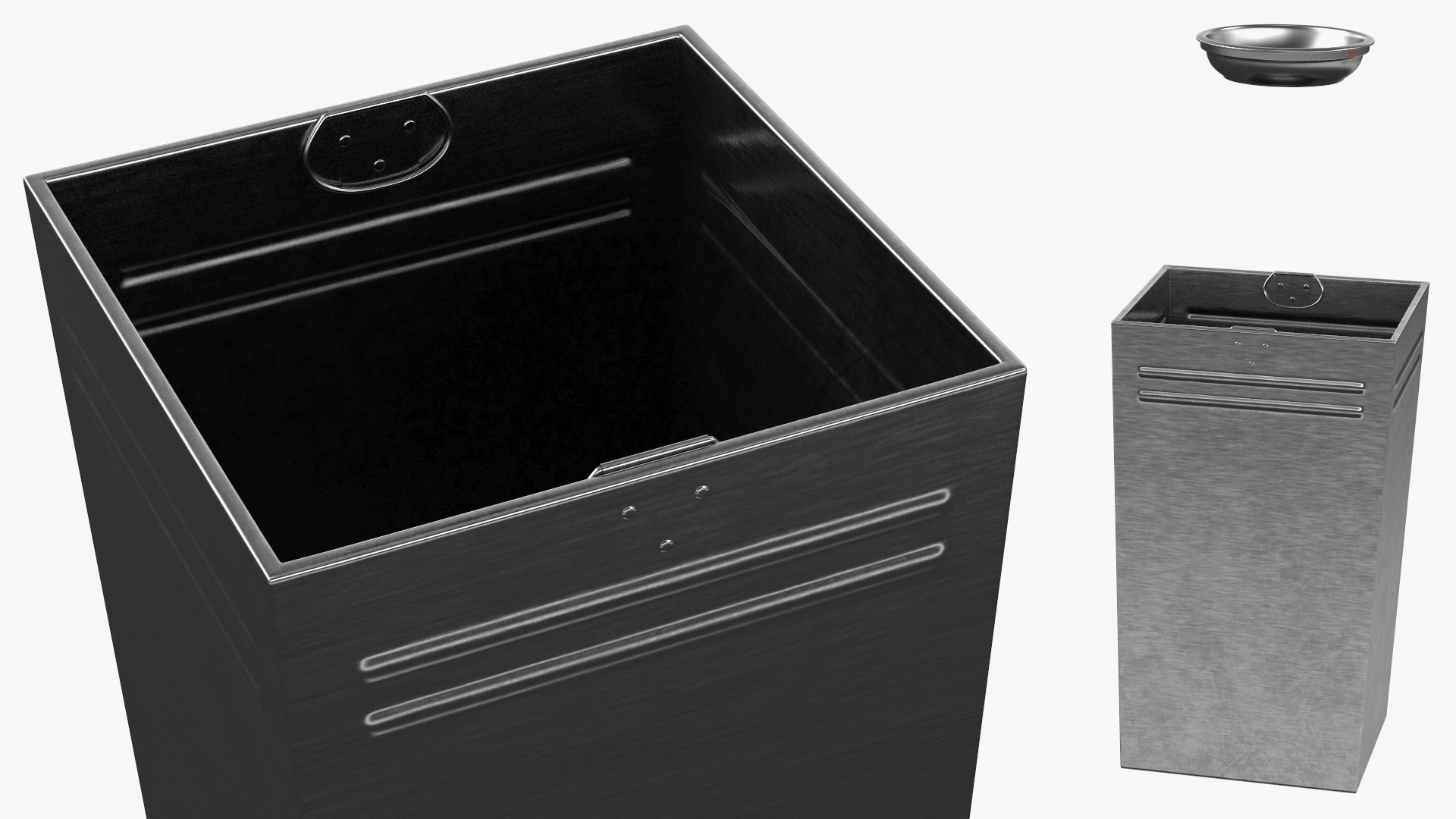 Outdoor Square Trash Bin with Ashtray 3D