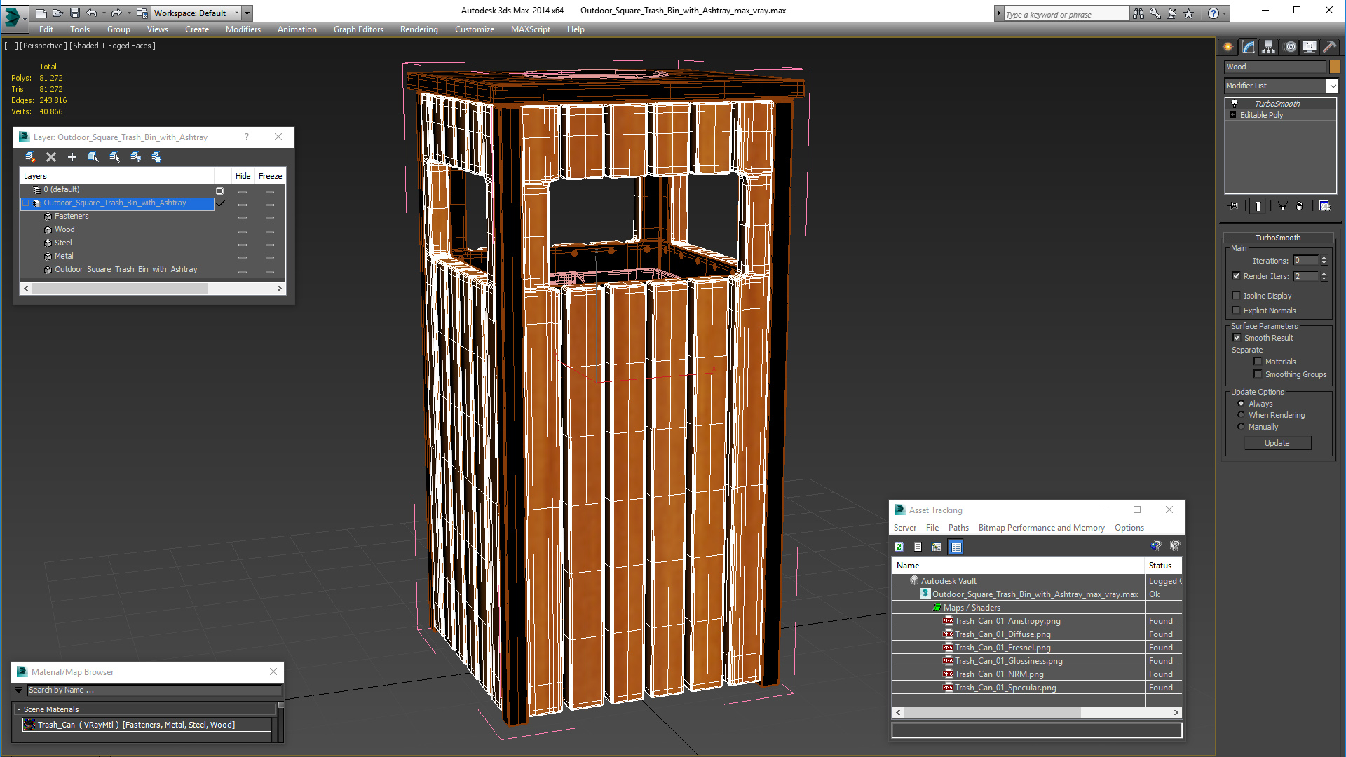 Outdoor Square Trash Bin with Ashtray 3D