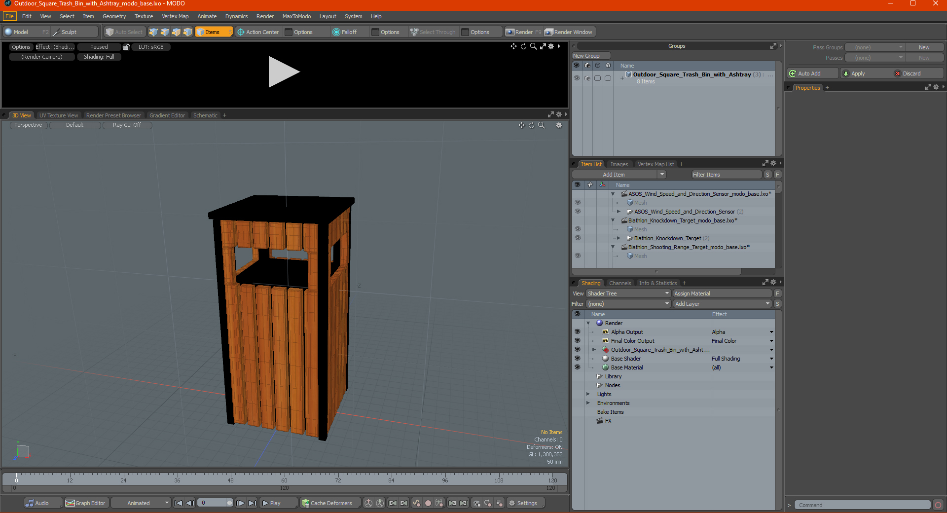 Outdoor Square Trash Bin with Ashtray 3D