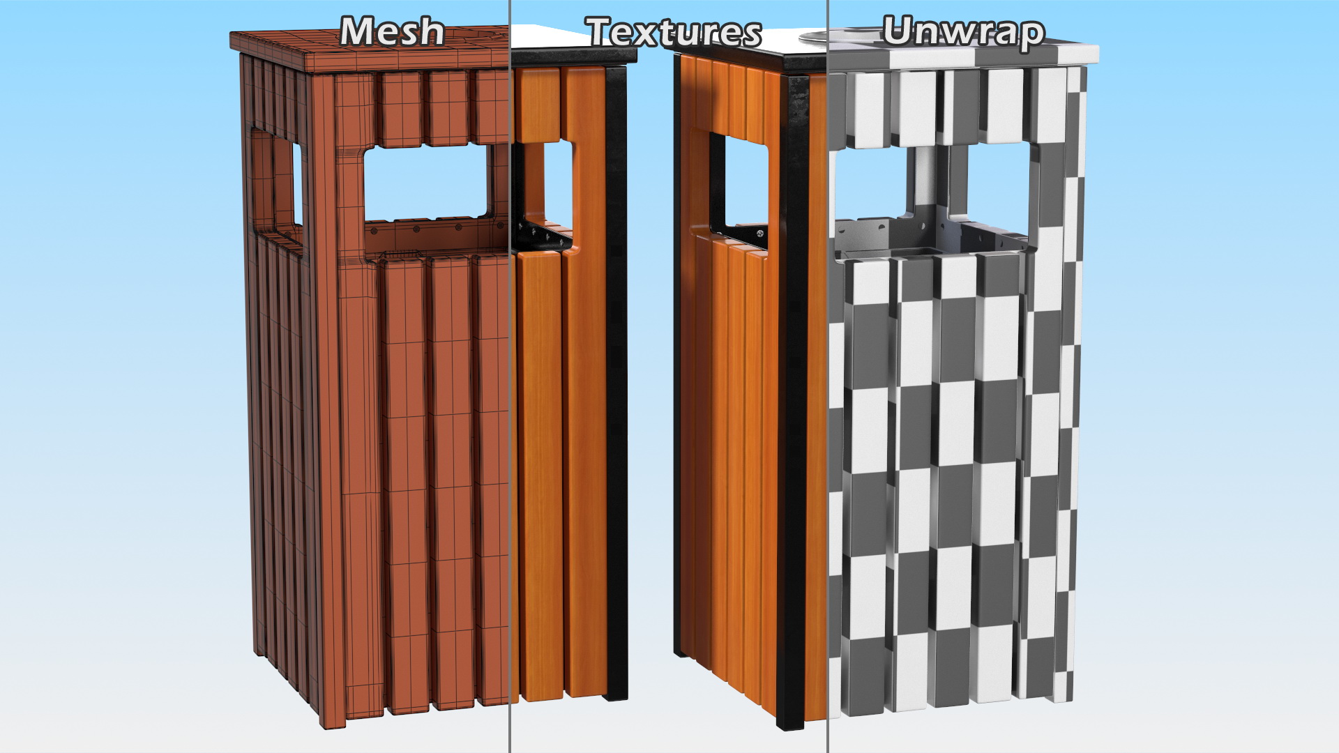 Outdoor Square Trash Bin with Ashtray 3D
