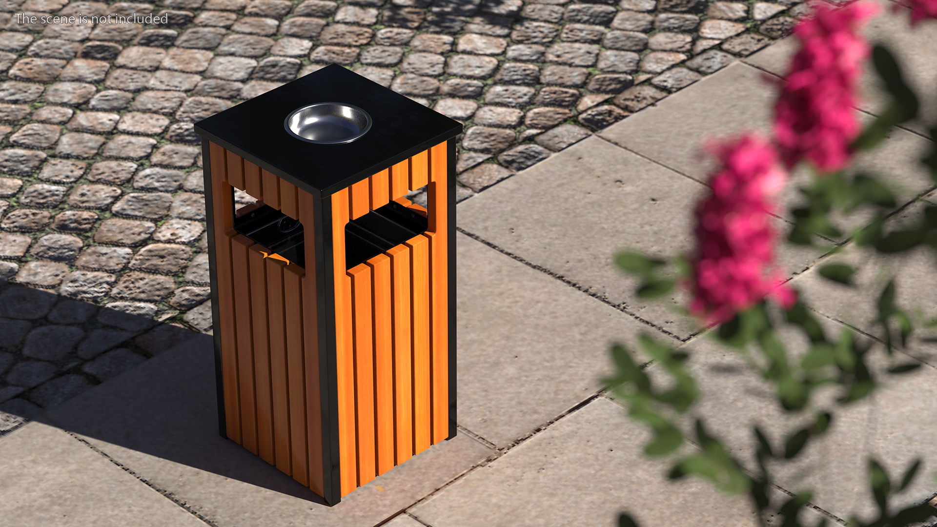 Outdoor Square Trash Bin with Ashtray 3D
