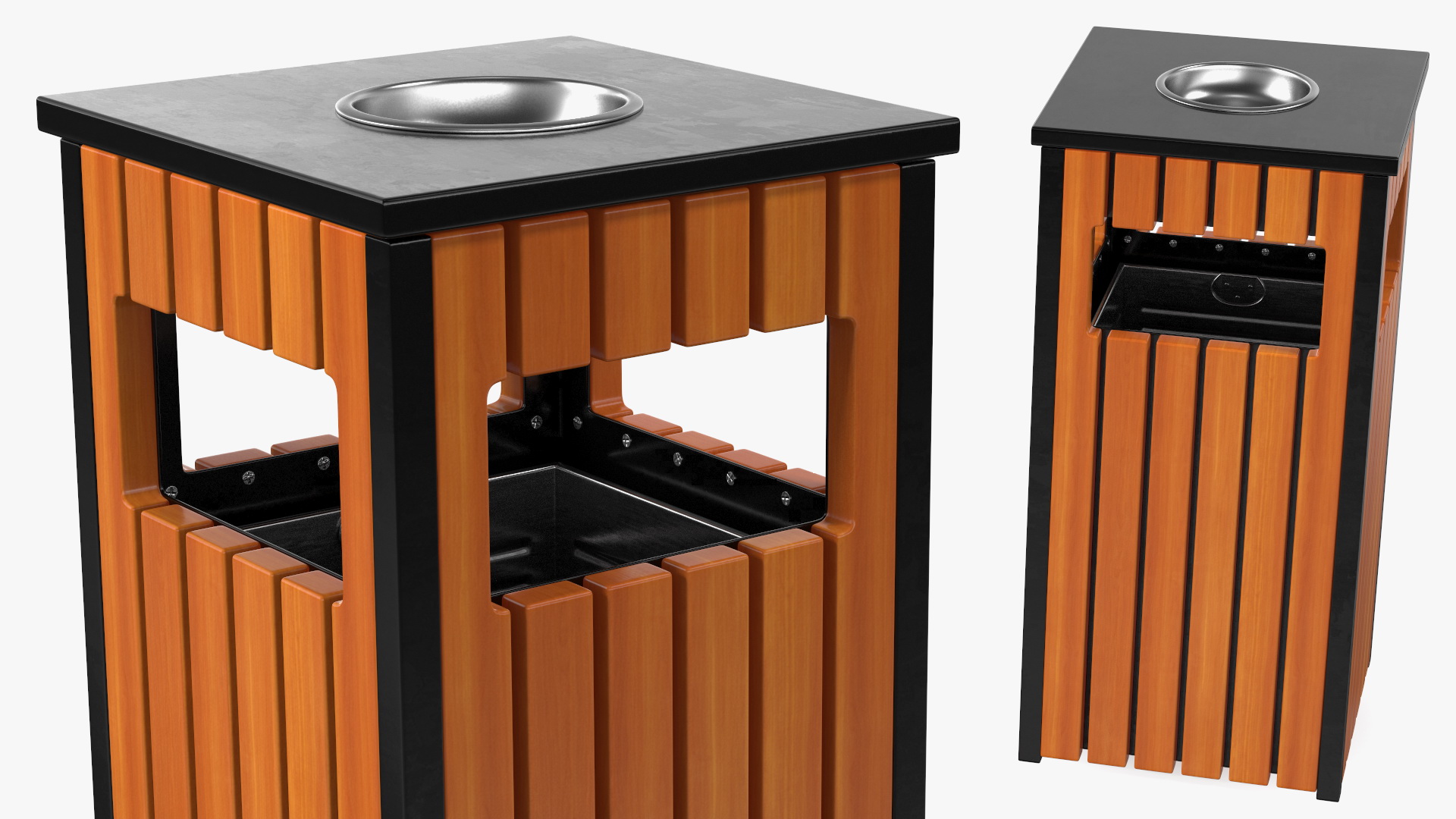 Outdoor Square Trash Bin with Ashtray 3D
