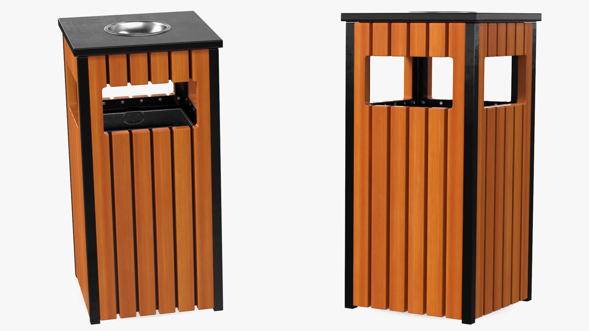 Outdoor Square Trash Bin with Ashtray 3D