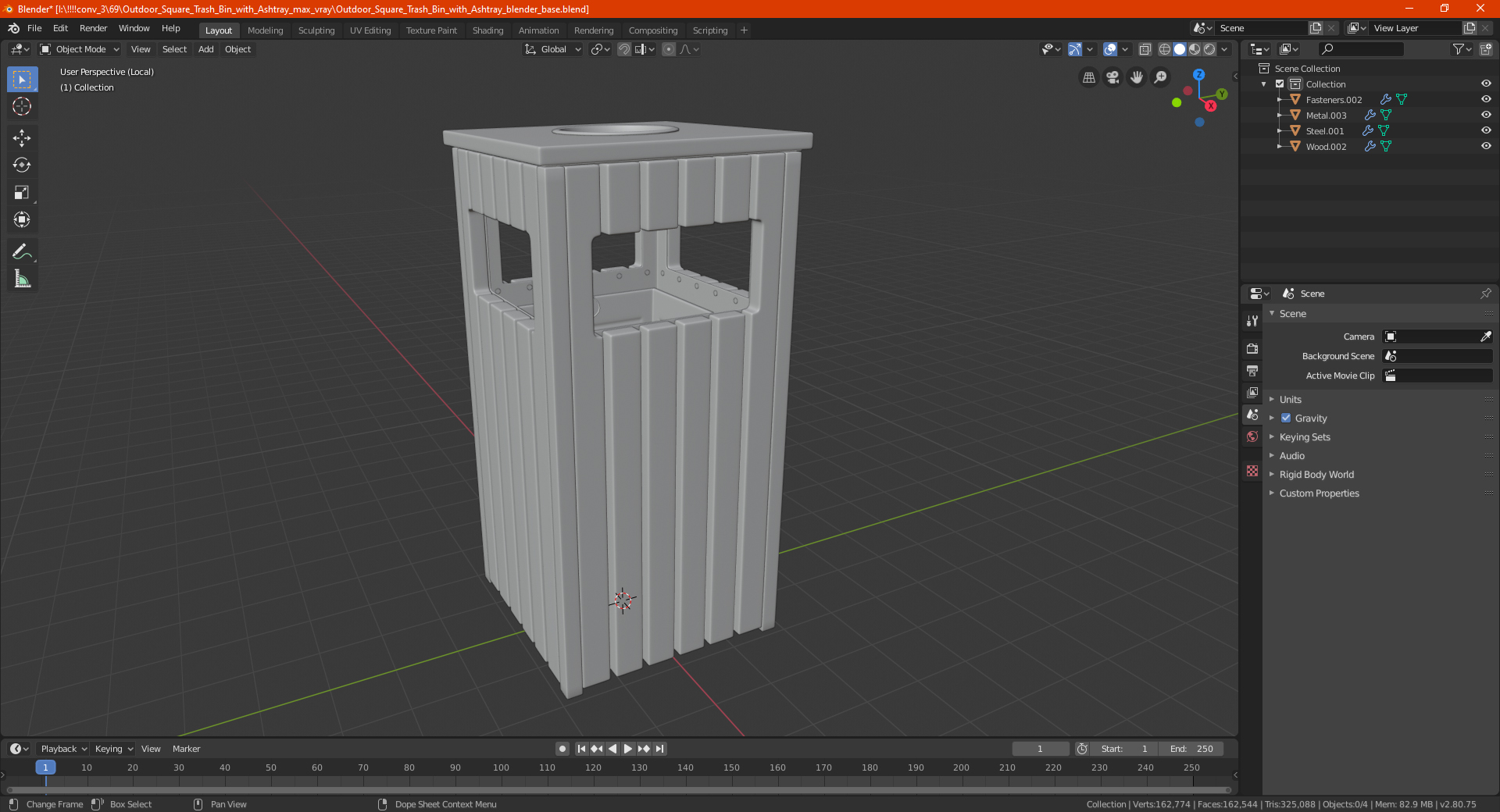 Outdoor Square Trash Bin with Ashtray 3D