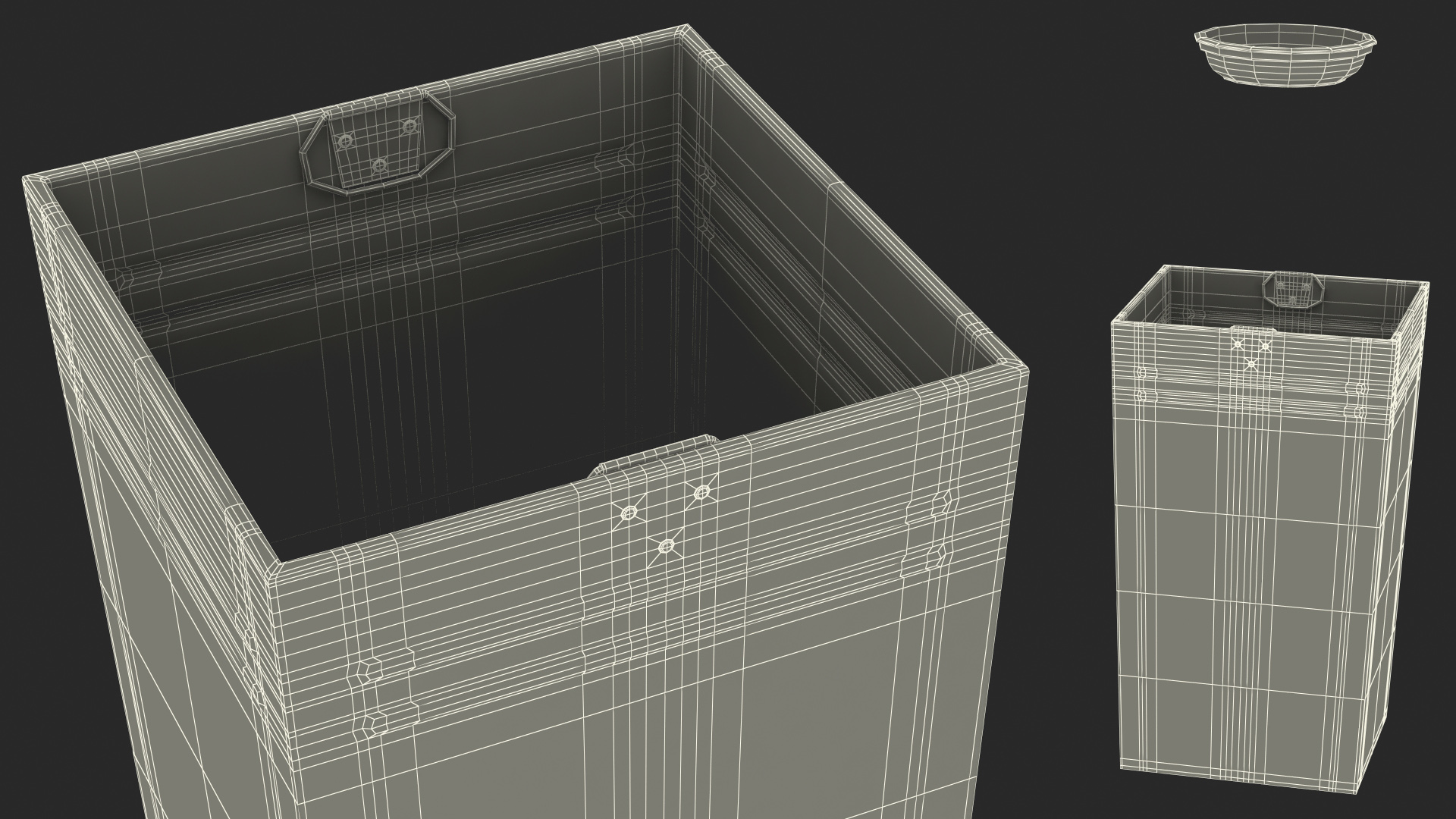 Outdoor Square Trash Bin with Ashtray 3D