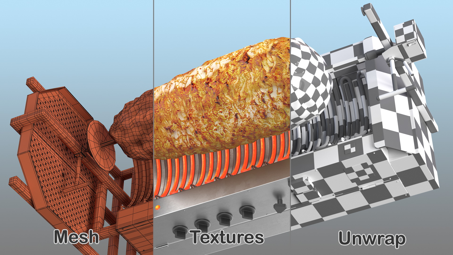 3D Potis Vertical Rotisserie Grill with Doner Kebab model