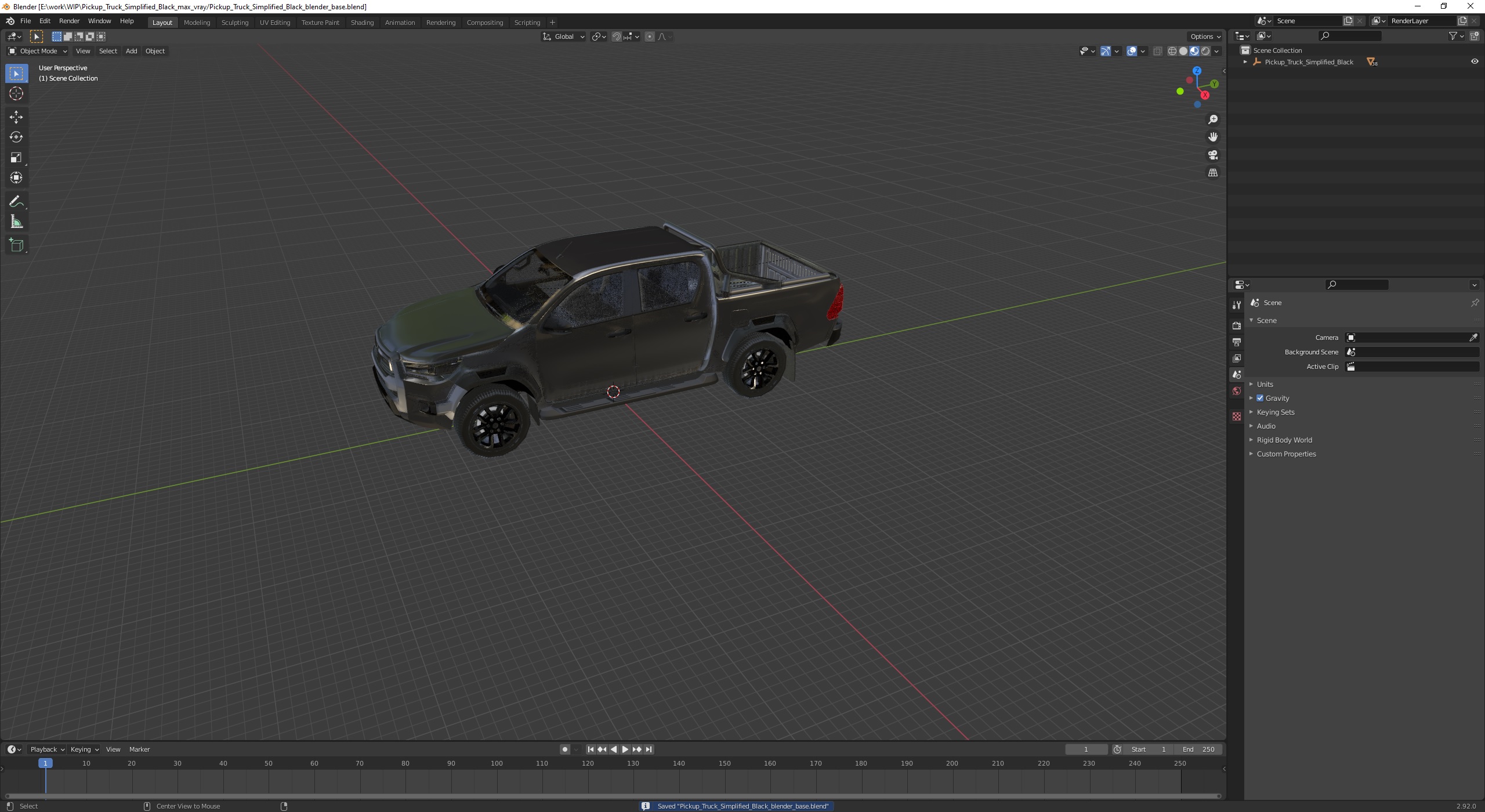Pickup Truck Simplified Black 3D model