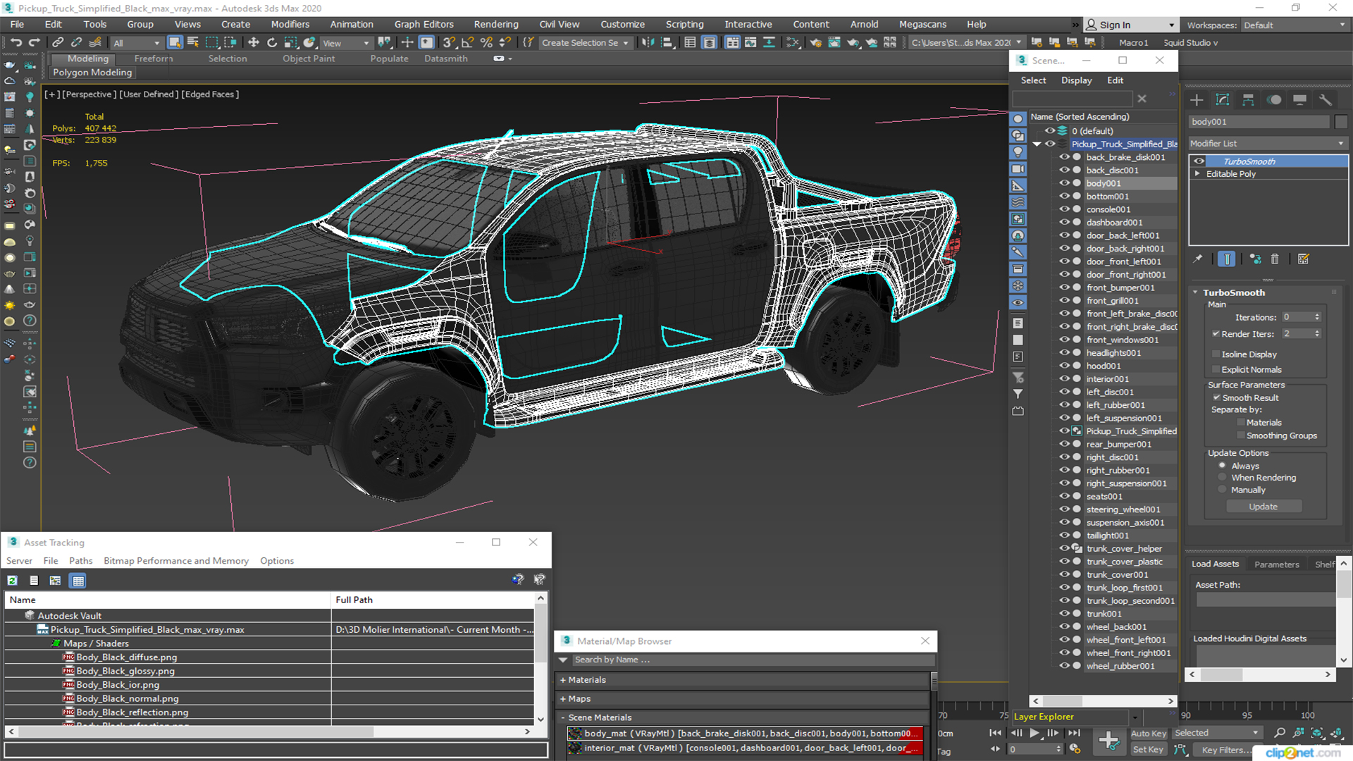Pickup Truck Simplified Black 3D model