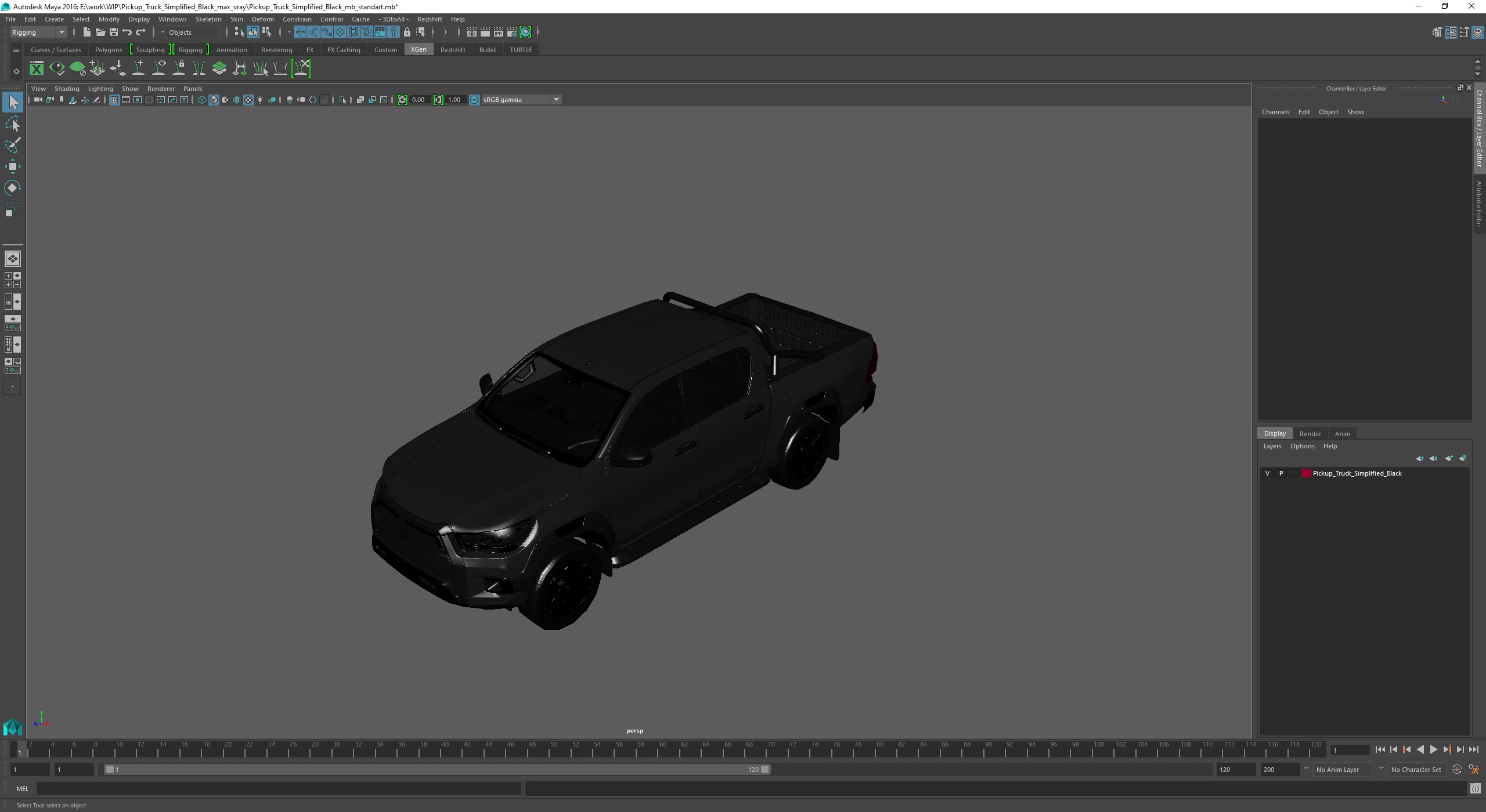 Pickup Truck Simplified Black 3D model