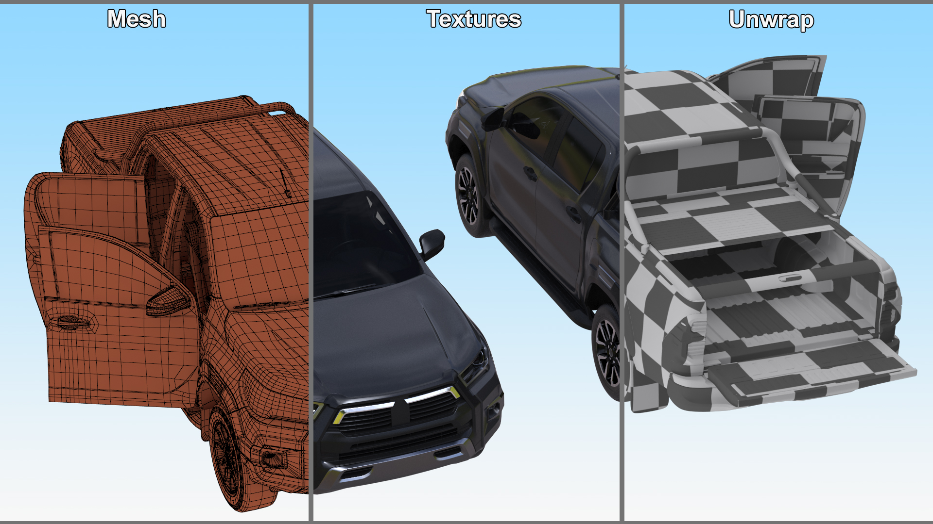 Pickup Truck Simplified Black 3D model