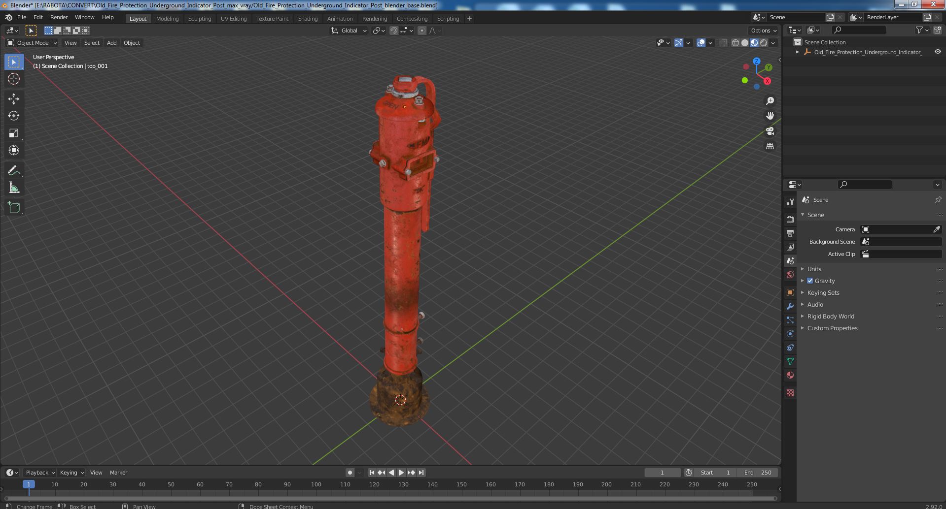 3D Old Fire Protection Underground Indicator Post