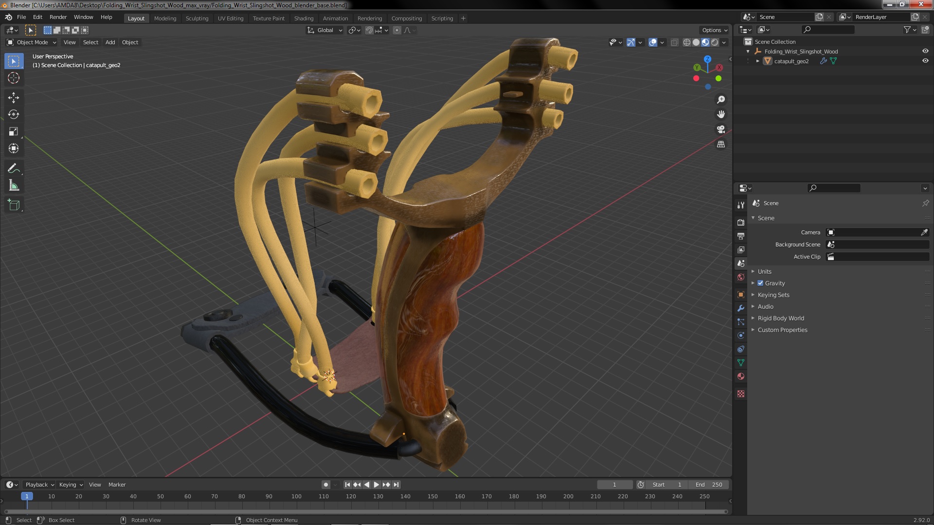 3D Folding Wrist Slingshot Wood model
