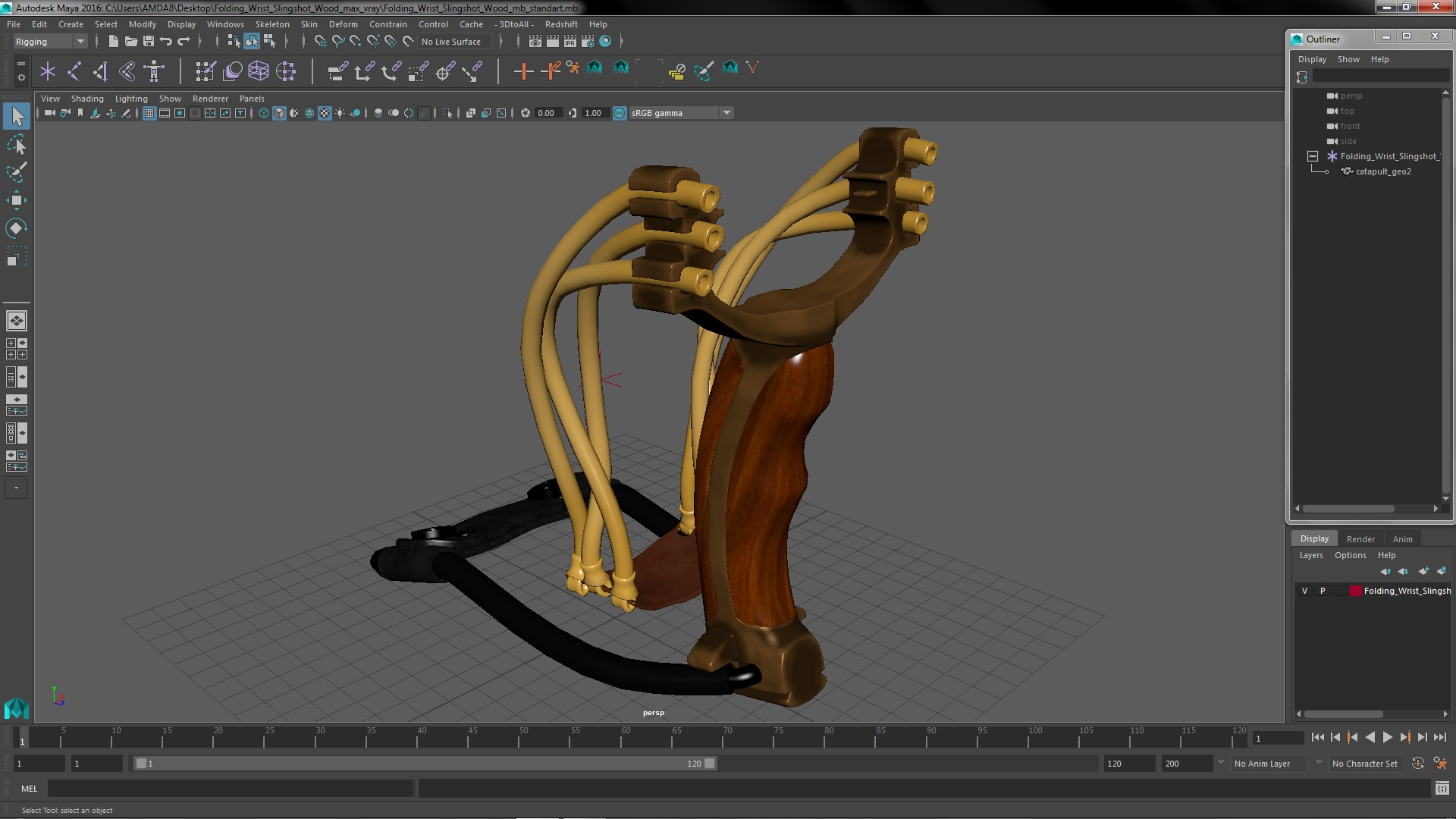 3D Folding Wrist Slingshot Wood model