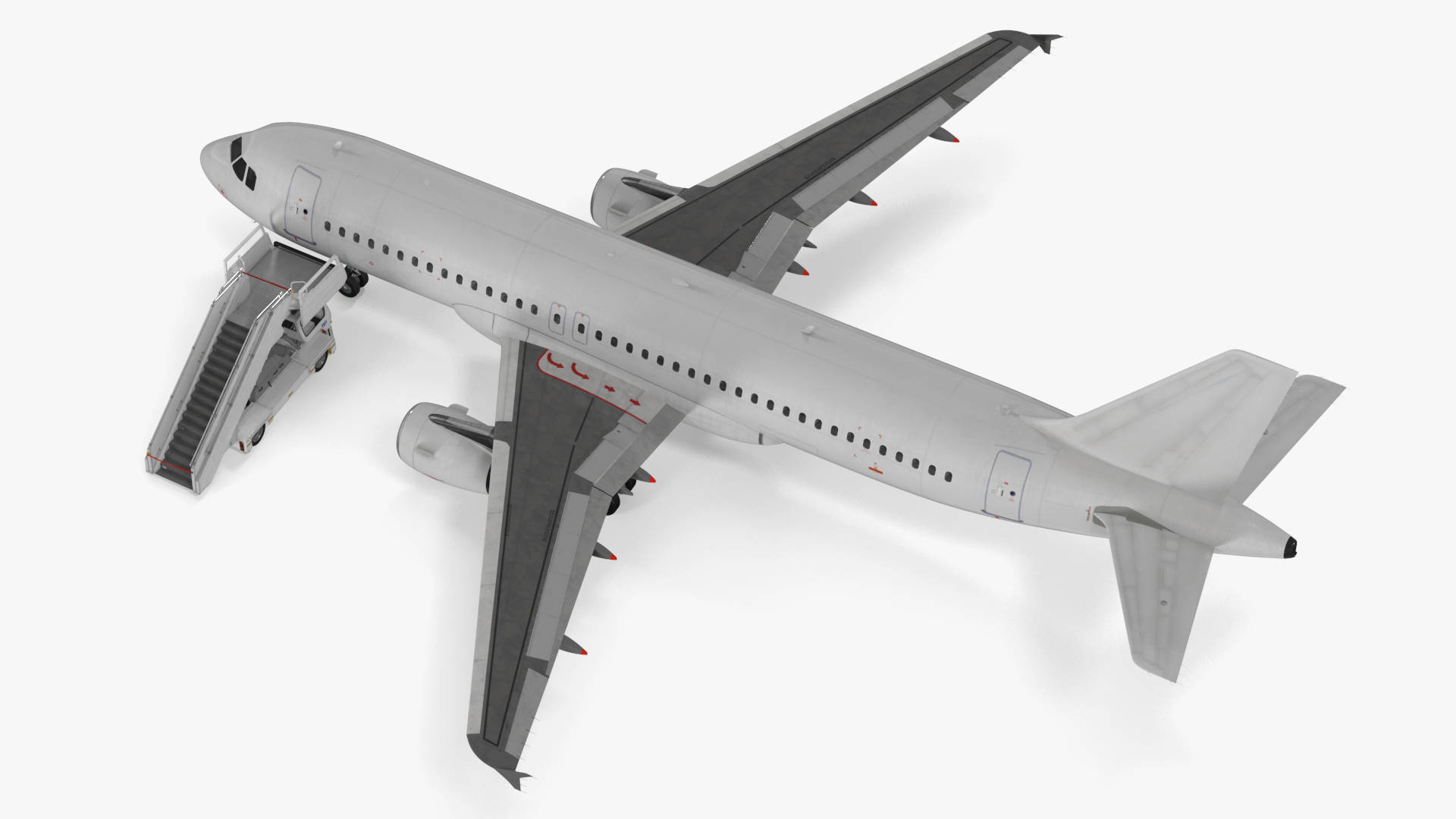 Airbus Plane with Passenger Boarding Stairs Car 3D