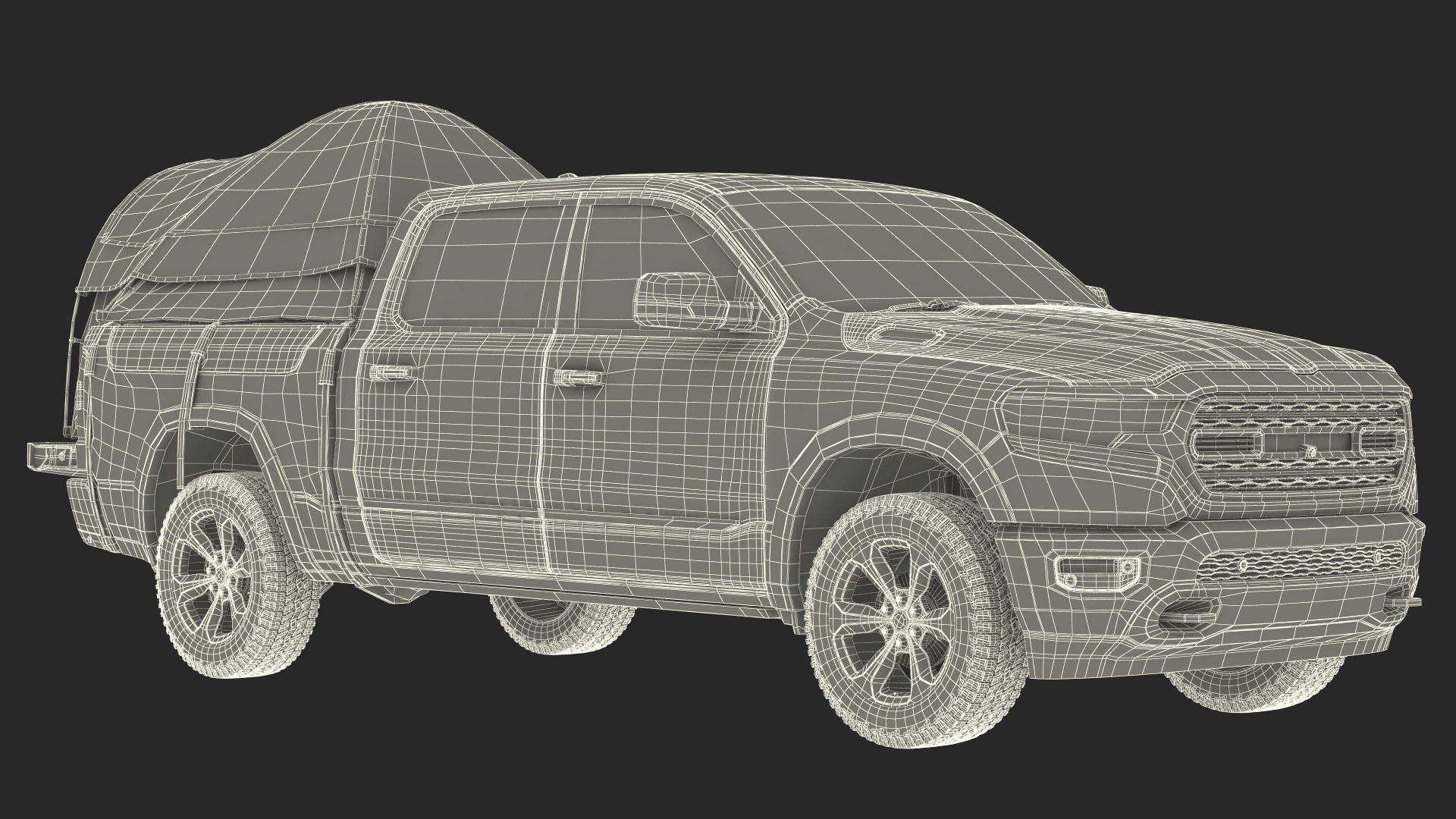 Pickup Truck Tent Grey on Pickup 3D