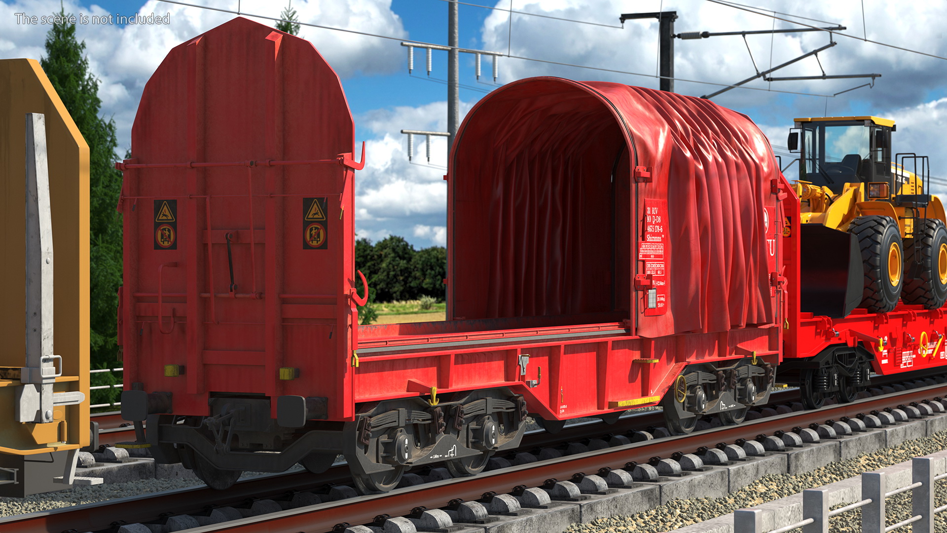 DB Cargo Coil Transporter Tarpaulin Freight Wagon No Interior Dirty 3D