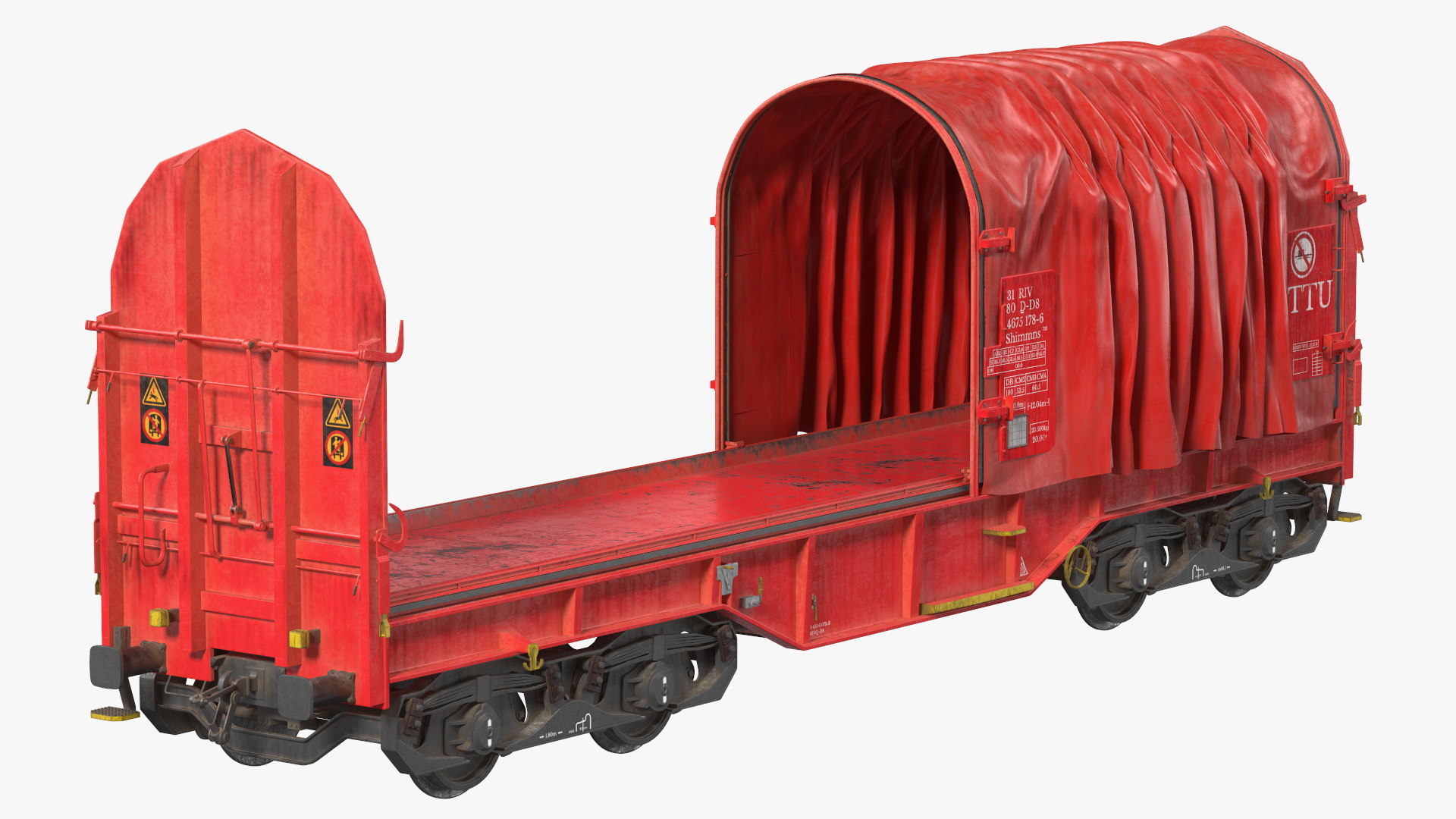 DB Cargo Coil Transporter Tarpaulin Freight Wagon No Interior Dirty 3D