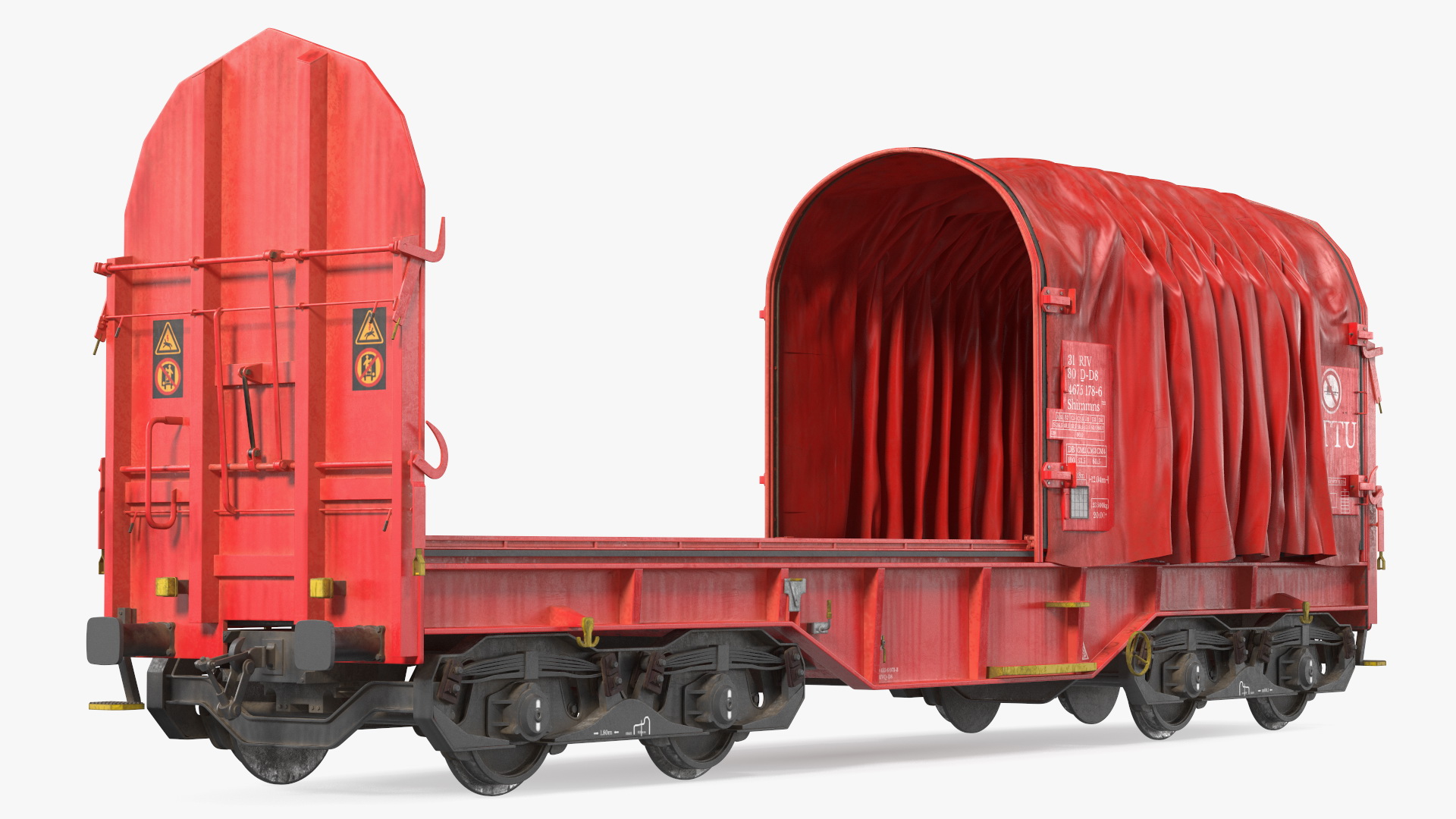DB Cargo Coil Transporter Tarpaulin Freight Wagon No Interior Dirty 3D