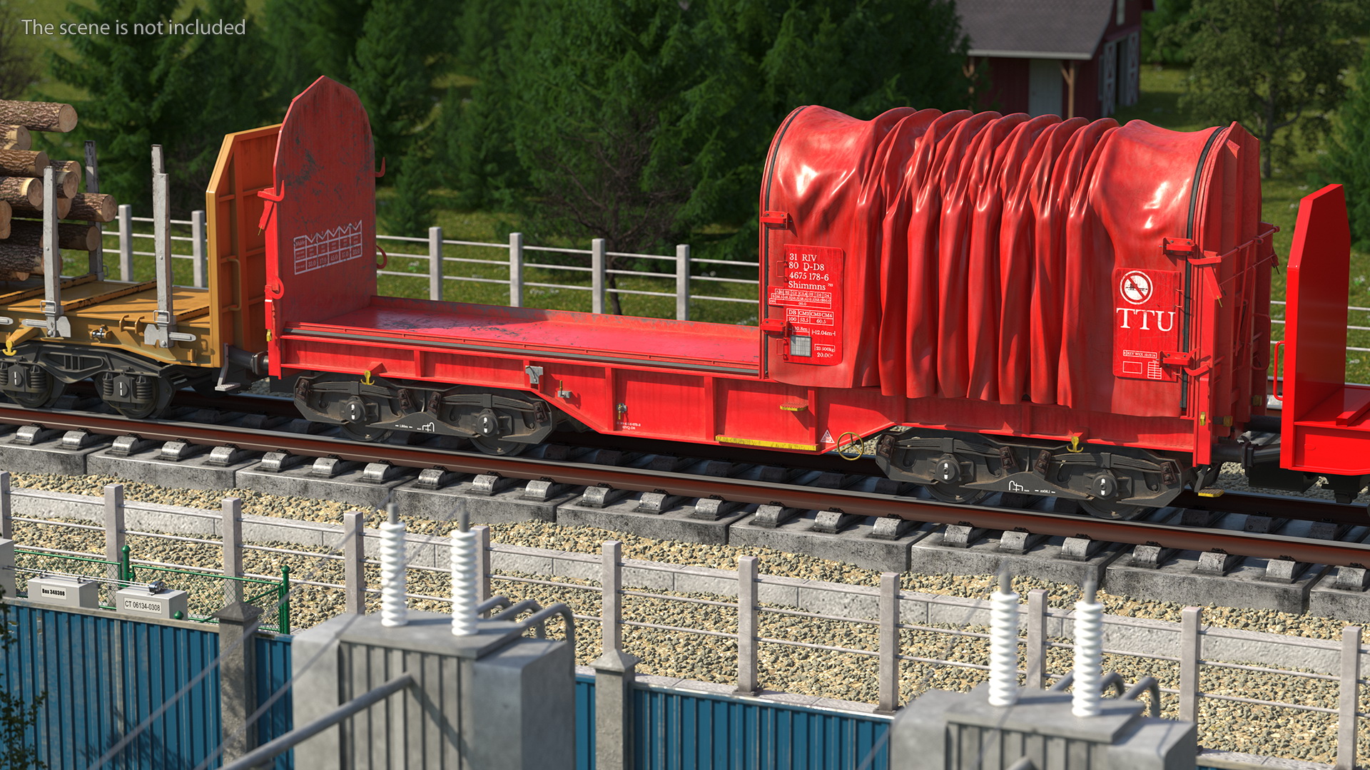 DB Cargo Coil Transporter Tarpaulin Freight Wagon No Interior Dirty 3D