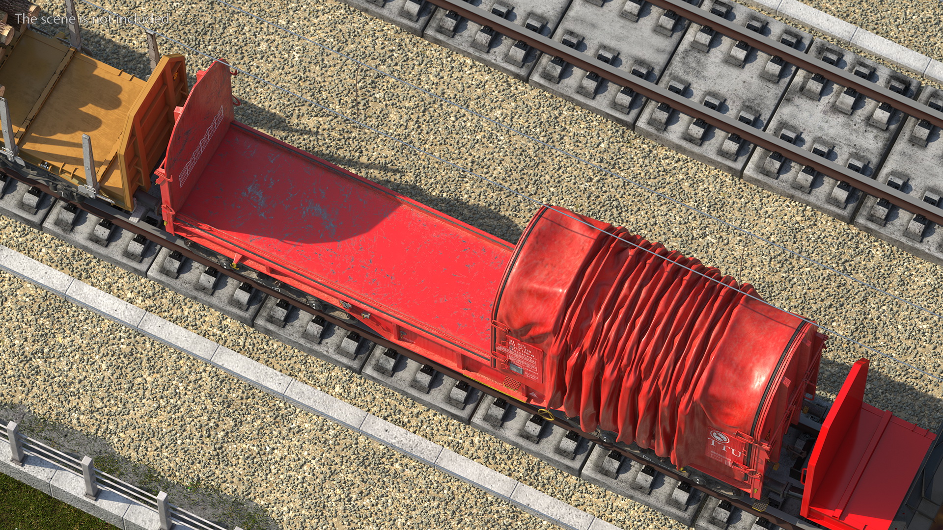 DB Cargo Coil Transporter Tarpaulin Freight Wagon No Interior Dirty 3D