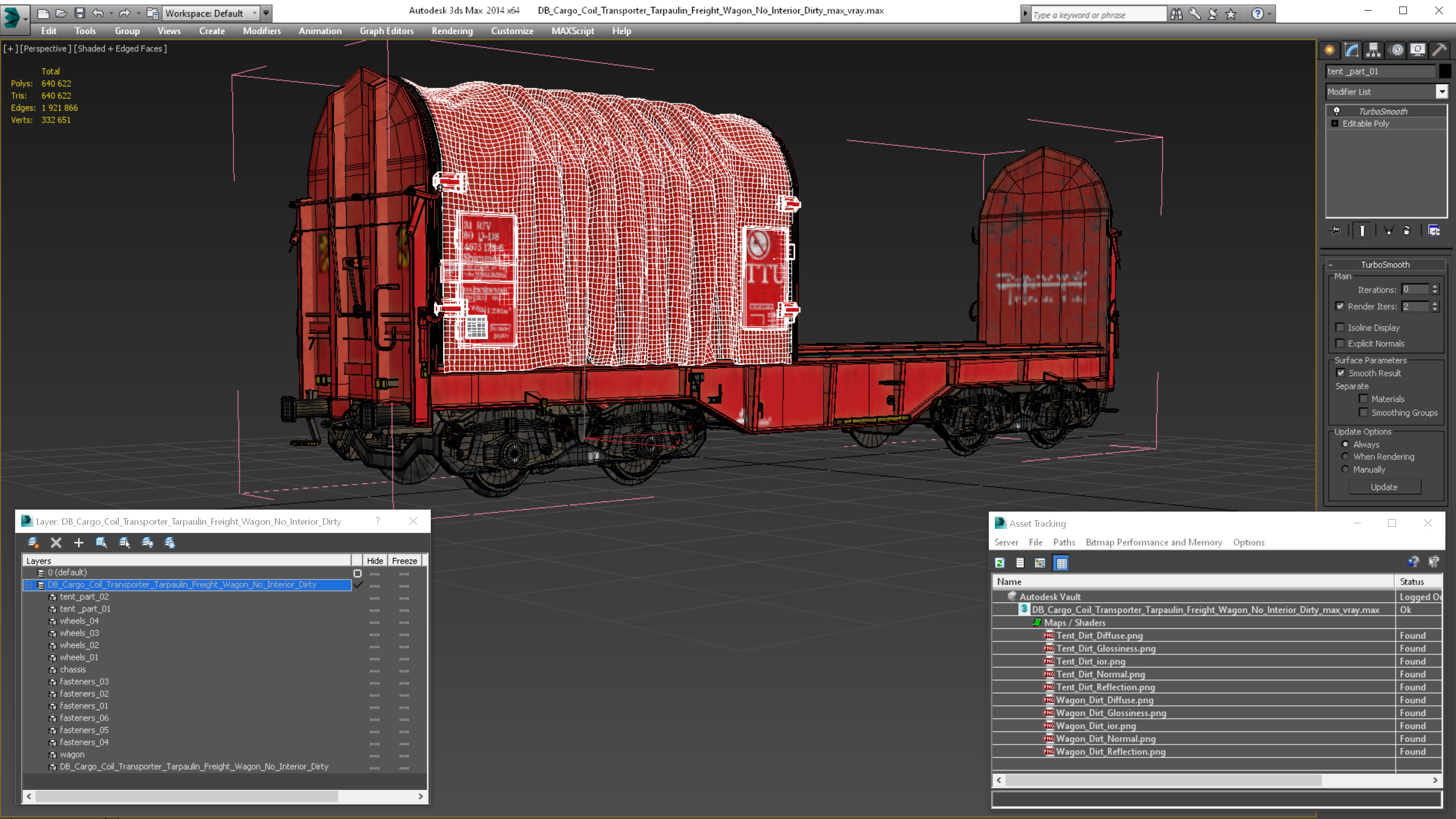 DB Cargo Coil Transporter Tarpaulin Freight Wagon No Interior Dirty 3D